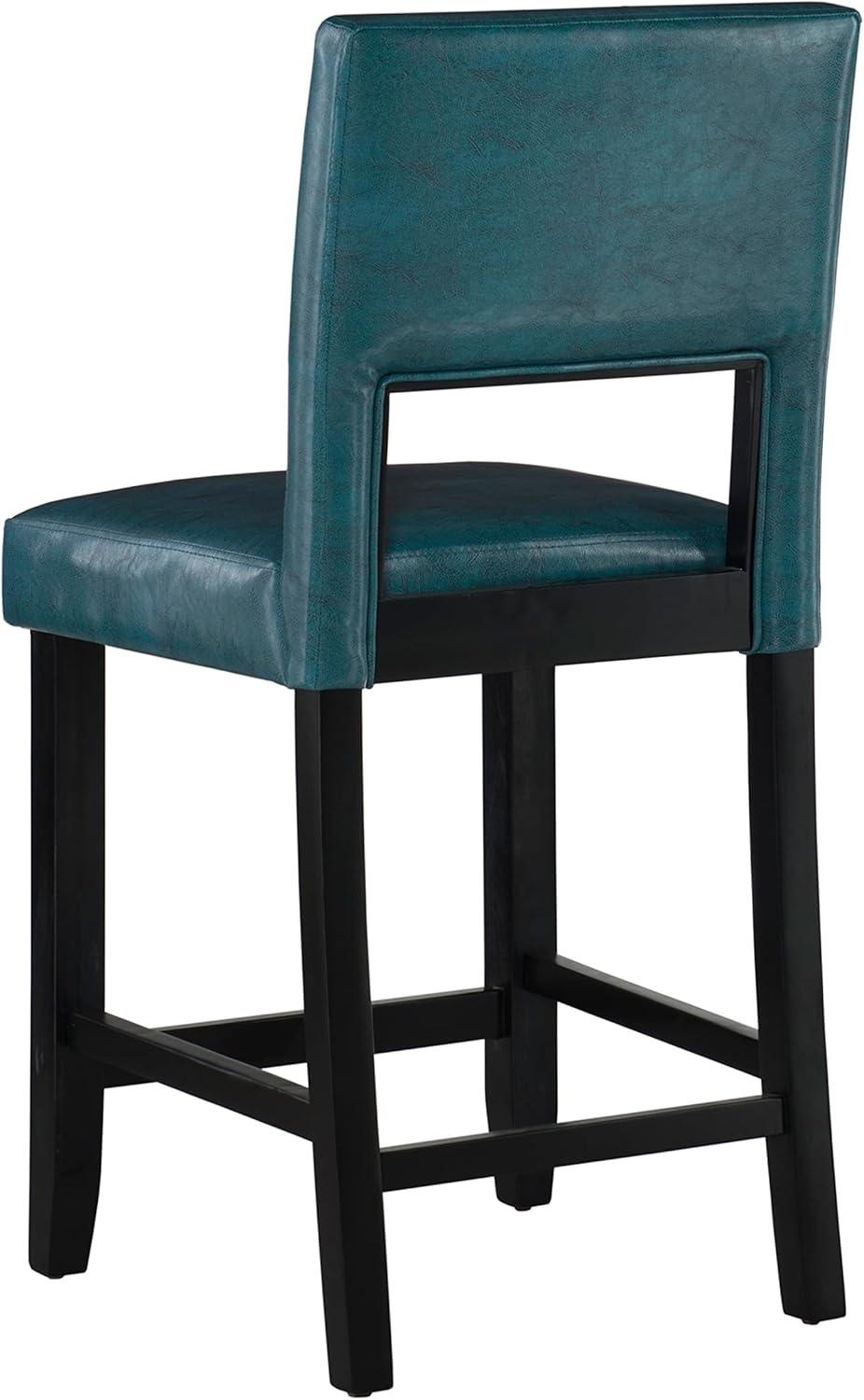 Linon 24" Vega Padded Back and Seat Faux Leather Counter Height Barstool Hardwood Blue: Upholstered, Stained Finish, Foam Fill