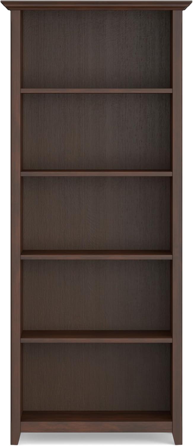 Amherst Adjustable 5-Shelf Solid Wood Bookcase in Russet Brown