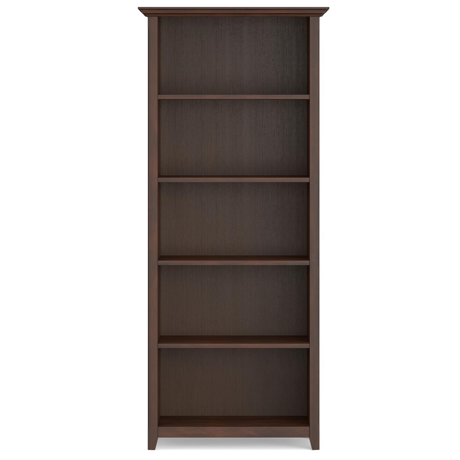 Simpli Home Amherst 30"W Solid Wood 5 Shelf Bookcase with Adjustable Shelves