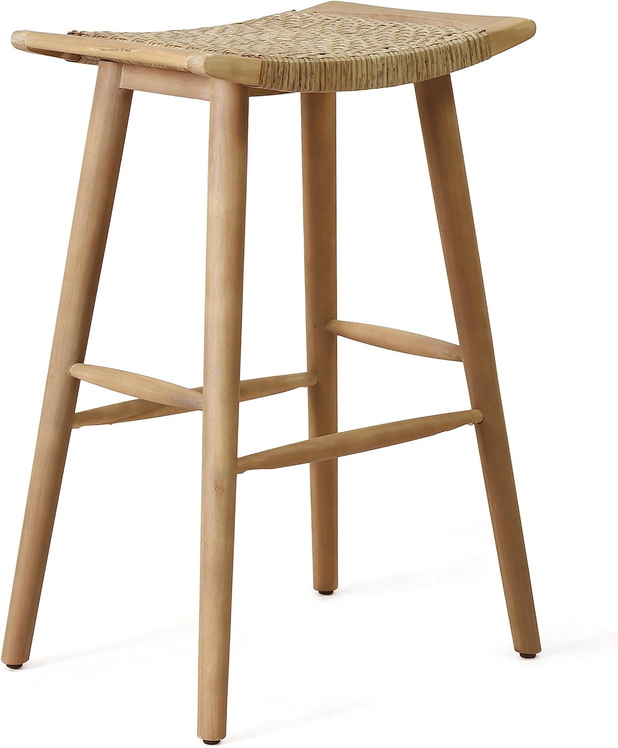 Pulaski 4pk Outdoor Acacia Wood Bar Stools with Wicker - Light Brown - Christopher Knight Home