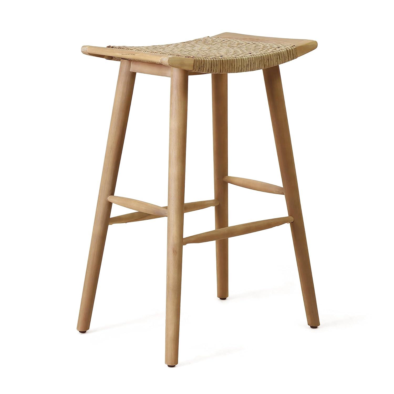 Pulaski 4pk Outdoor Acacia Wood Bar Stools with Wicker - Light Brown - Christopher Knight Home