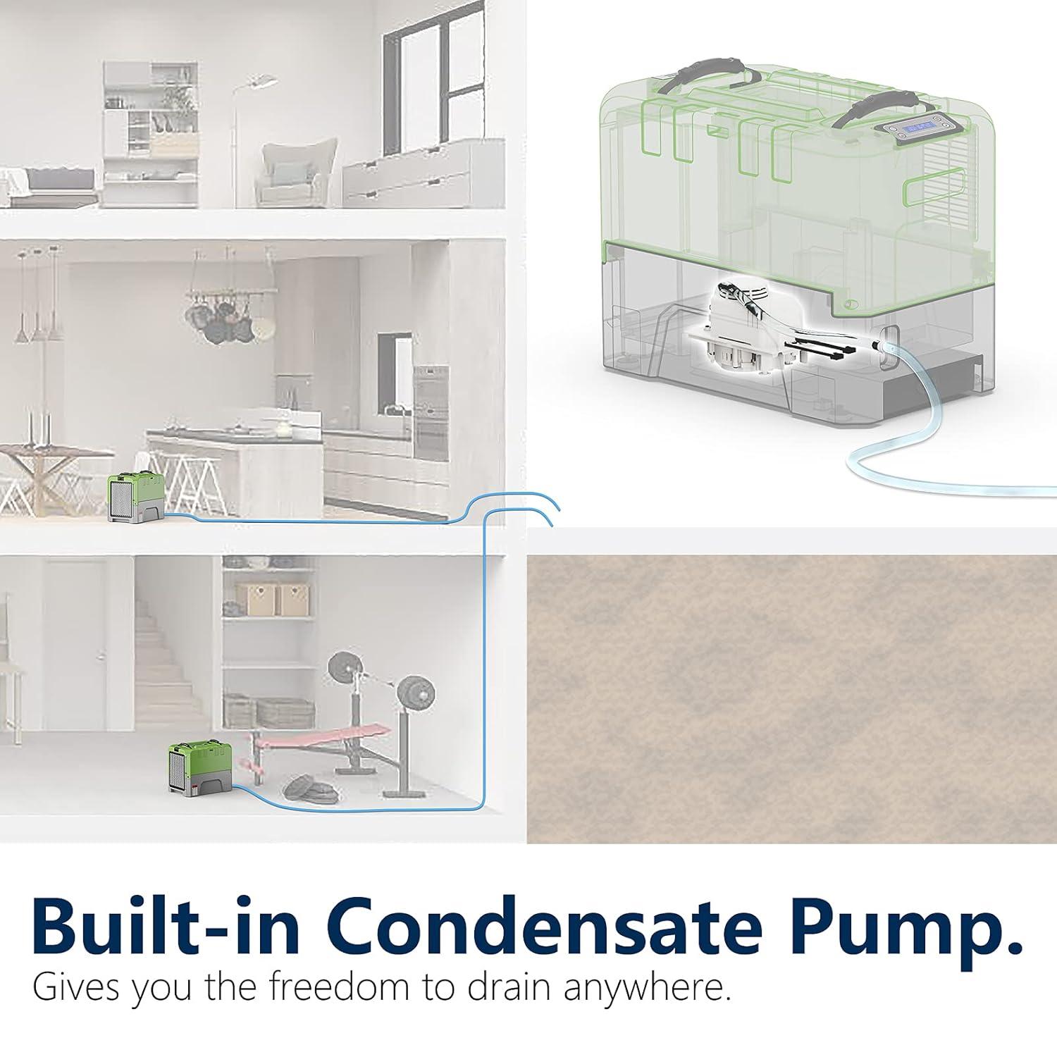 Refine Air Treatment ALORAIR 180 PPD Commercial Dehumidifier with Pump Drain Hose for Basement Warehouse & Job Sites Green