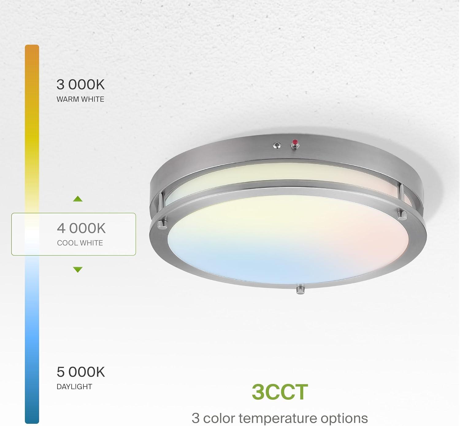 ASD LED 16 Inch Round Flush Mount Light Fixture | 24W 2150LM 3000K-5000K 100-277V | 3CCT, Dimmable, Energy Star, ETL Listed | Close to Ceiling Double Ring Lamp, Low Profile Lighting | Nickel, 2 Pack