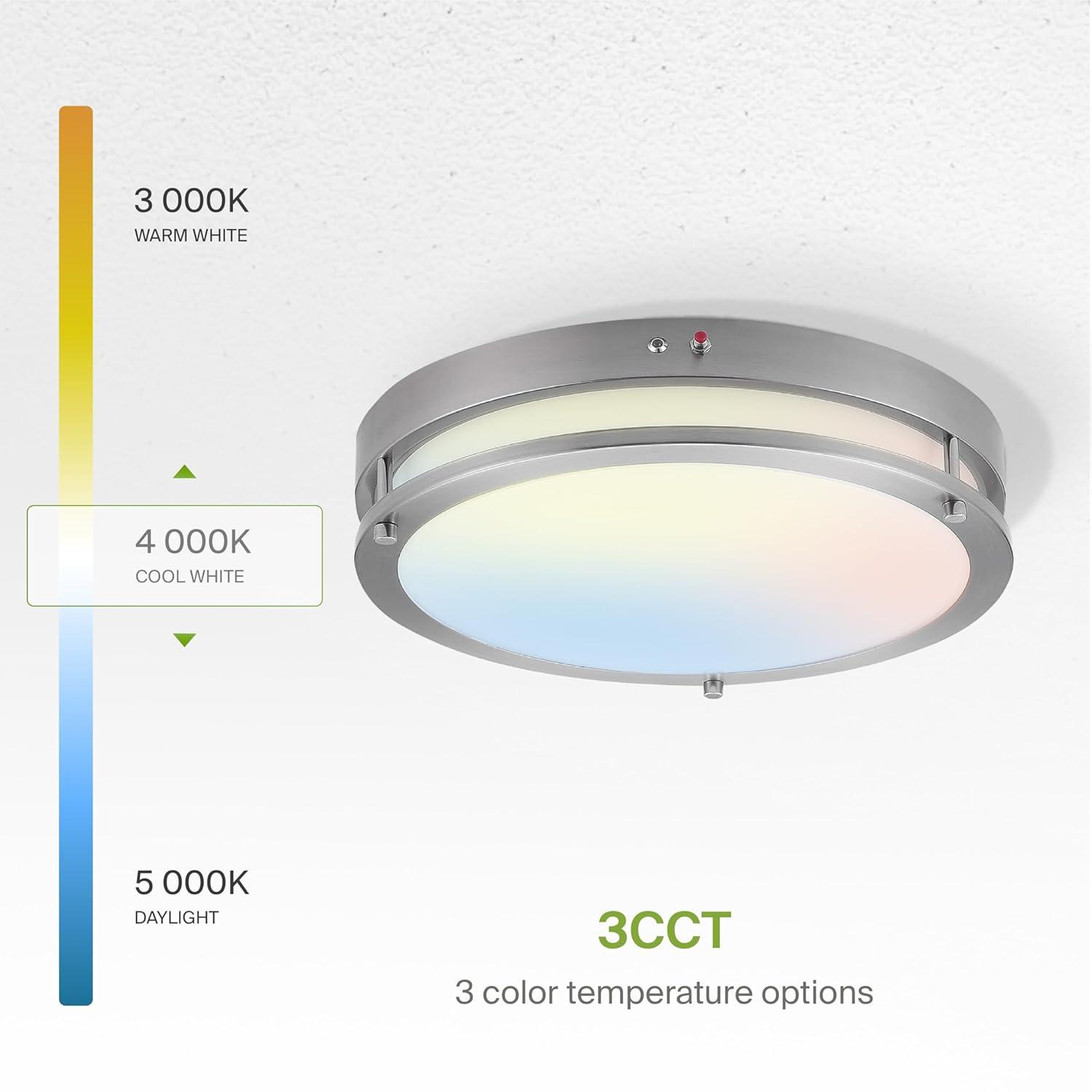 ASD LED 16 Inch Round Flush Mount Light Fixture | 24W 2150LM 3000K-5000K 100-277V | 3CCT, Dimmable, Energy Star, ETL Listed | Close to Ceiling Double Ring Lamp, Low Profile Lighting | Nickel, 2 Pack