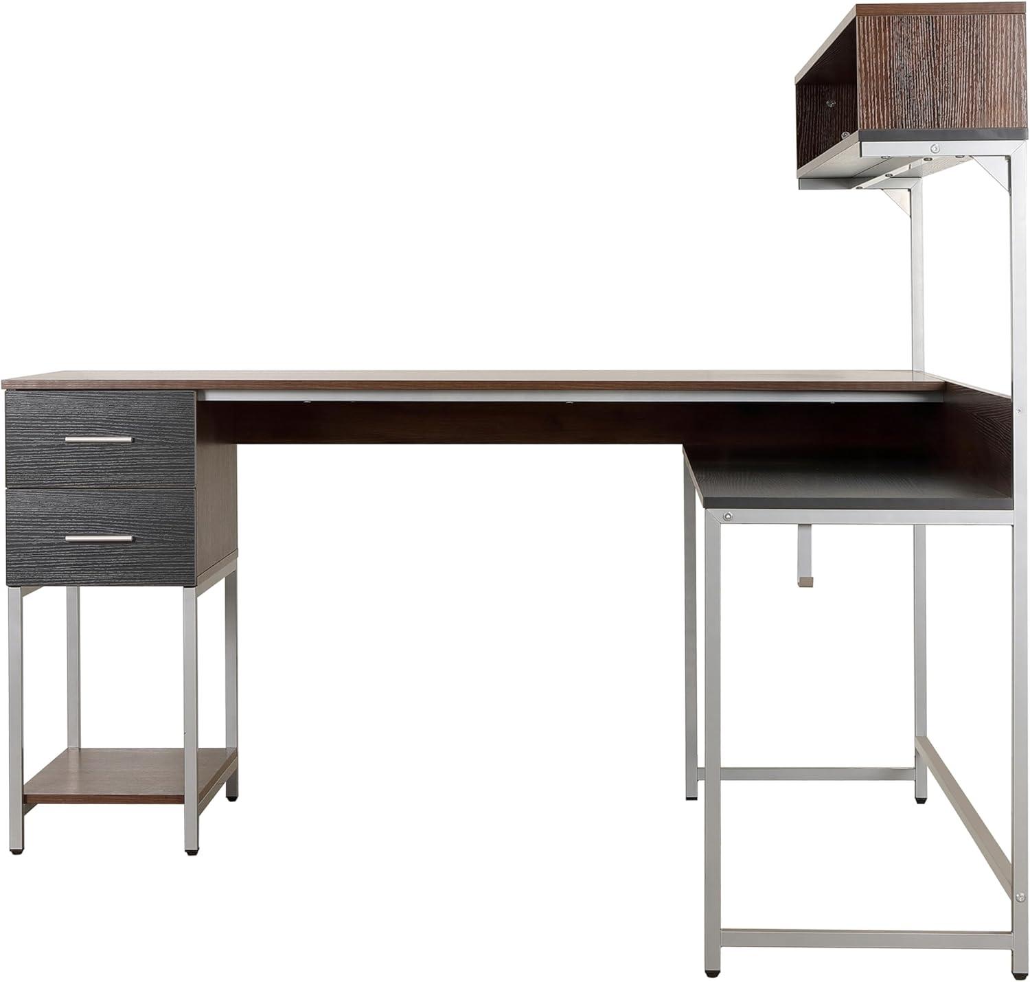 L Shape Desk with Hutch and Storage White - Techni Mobili: Industrial Style, Engineered Wood, Steel Frame, Ample Workspace