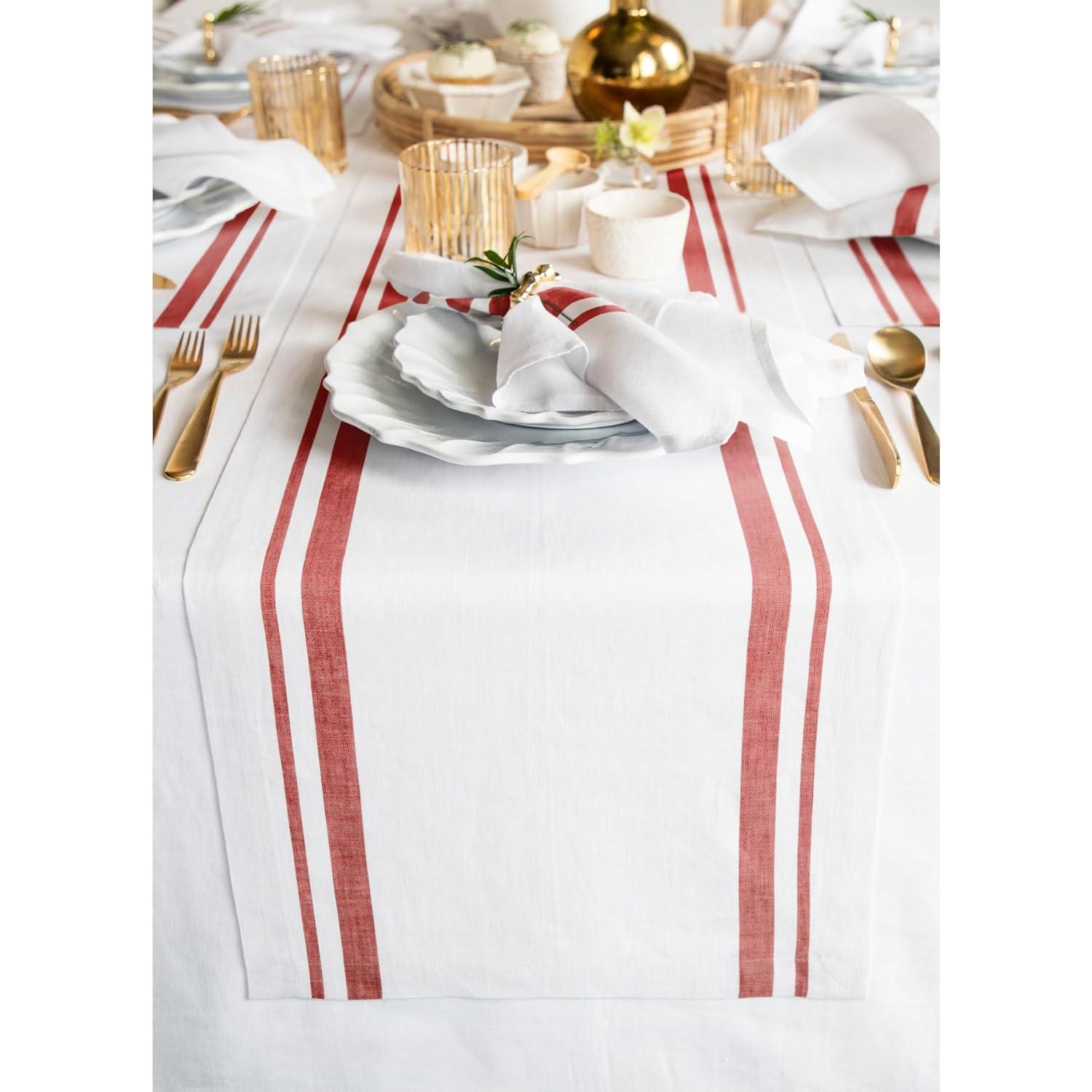 Solino Home French Stripe - 100% Pure Linen Table Runner