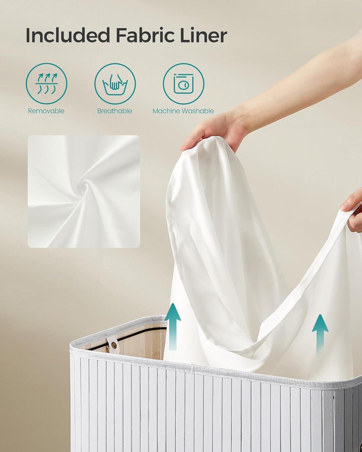 100L Laundry Hamper with Lid Bamboo Laundry Basket with Liner Bag Foldable Storage Hamper with Handles Gray