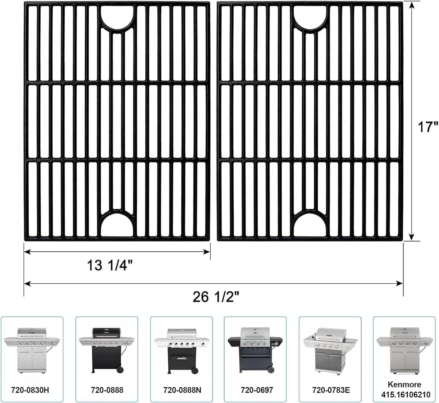Grill Grates for Nexgrill Home Depot 720-0830H 720-0783E 720-0670C, 17 Inch Cast Iron Replacement Parts for Nexgrill 720-0888 720-0888N Charbroil 463241113 463446015 720-0670D, Master Forge 1010037
