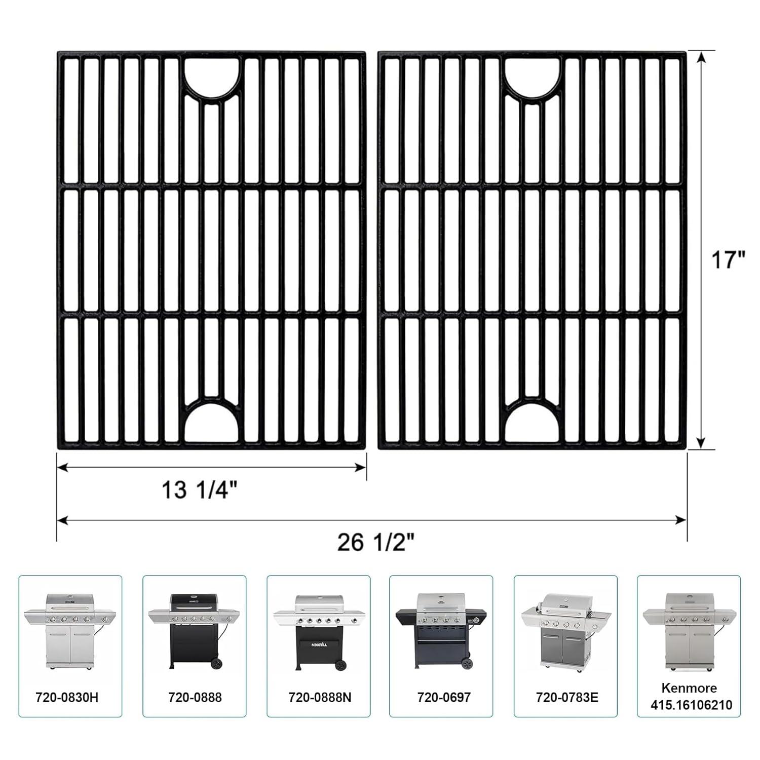 Grill Grates for Nexgrill Home Depot 720-0830H 720-0783E 720-0670C, 17 Inch Cast Iron Replacement Parts for Nexgrill 720-0888 720-0888N Charbroil 463241113 463446015 720-0670D, Master Forge 1010037