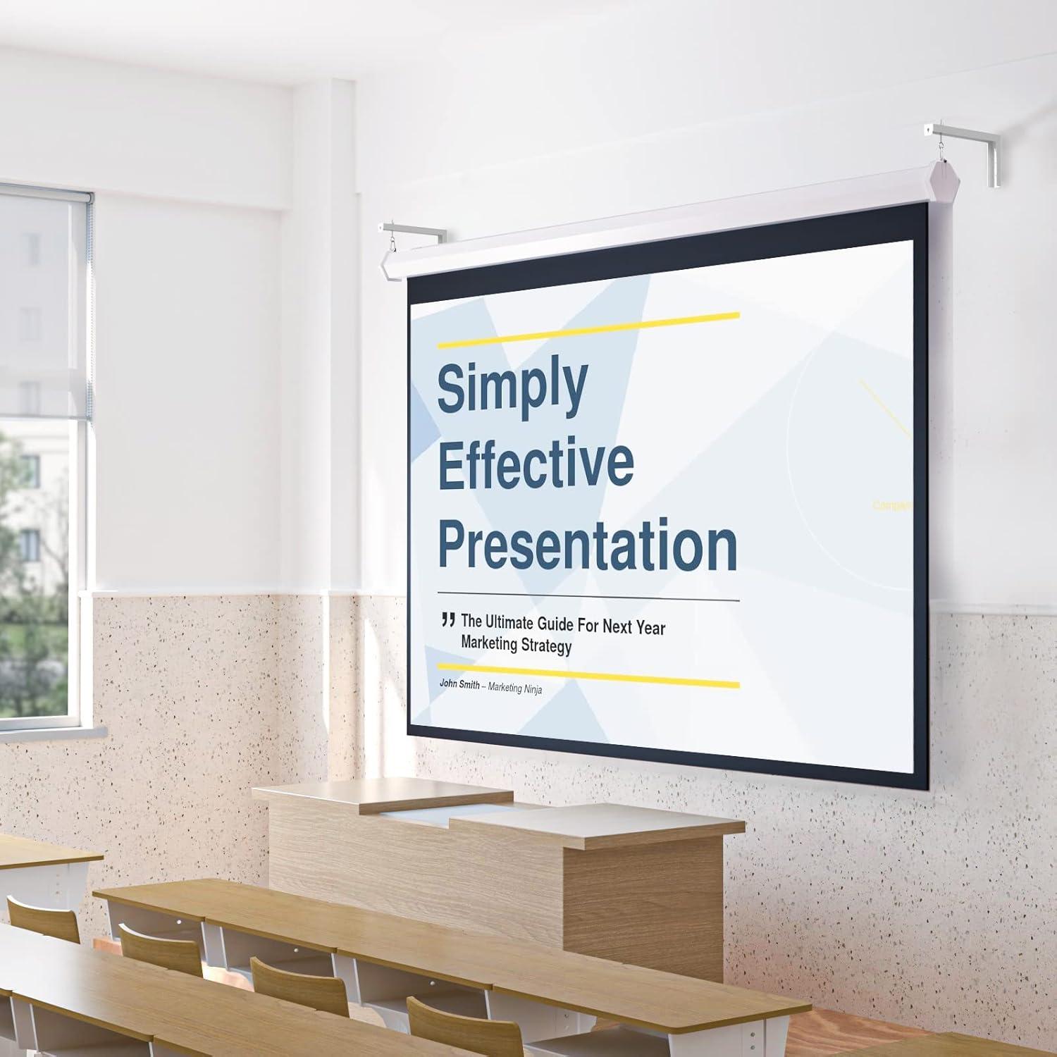 WALI Universal Projector Screen Ceiling Mount, Wall Hanging Mount L-Brackets, 12 inch Adjustable Extension with Hook Kit, Perfect Projector Screen Placement Hold up to 80 lbs (PSM001XL-W), White