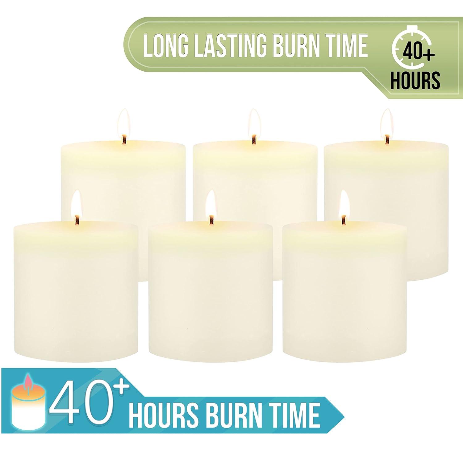 3"x3" 6pk Unscented Flat top Smooth Pillar Candles White - Stonebriar Collection: Machine-Poured, 40hr Burn Time, Cotton Wick