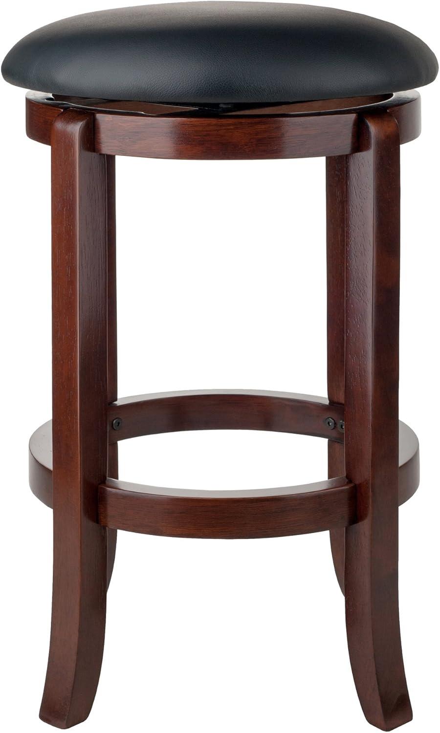 Winsome Walcott 24" Transitional Black Leather and Walnut Wood Swivel Barstool