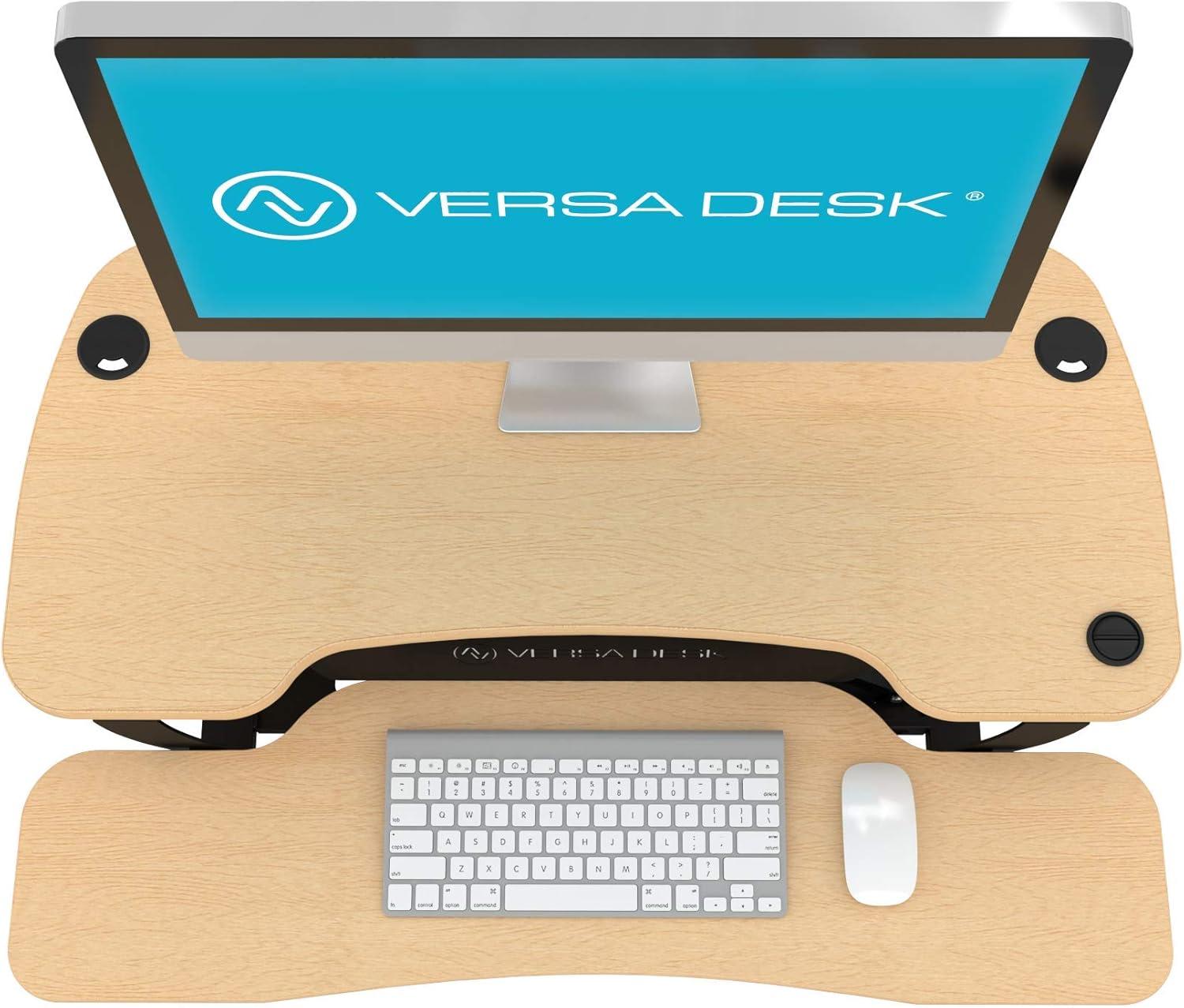 VersaDesk PowerPro 36" x 24" Electric Height Adjustable Standing Desk Converter for Home and Office, Maple, w/ USB Charging Port