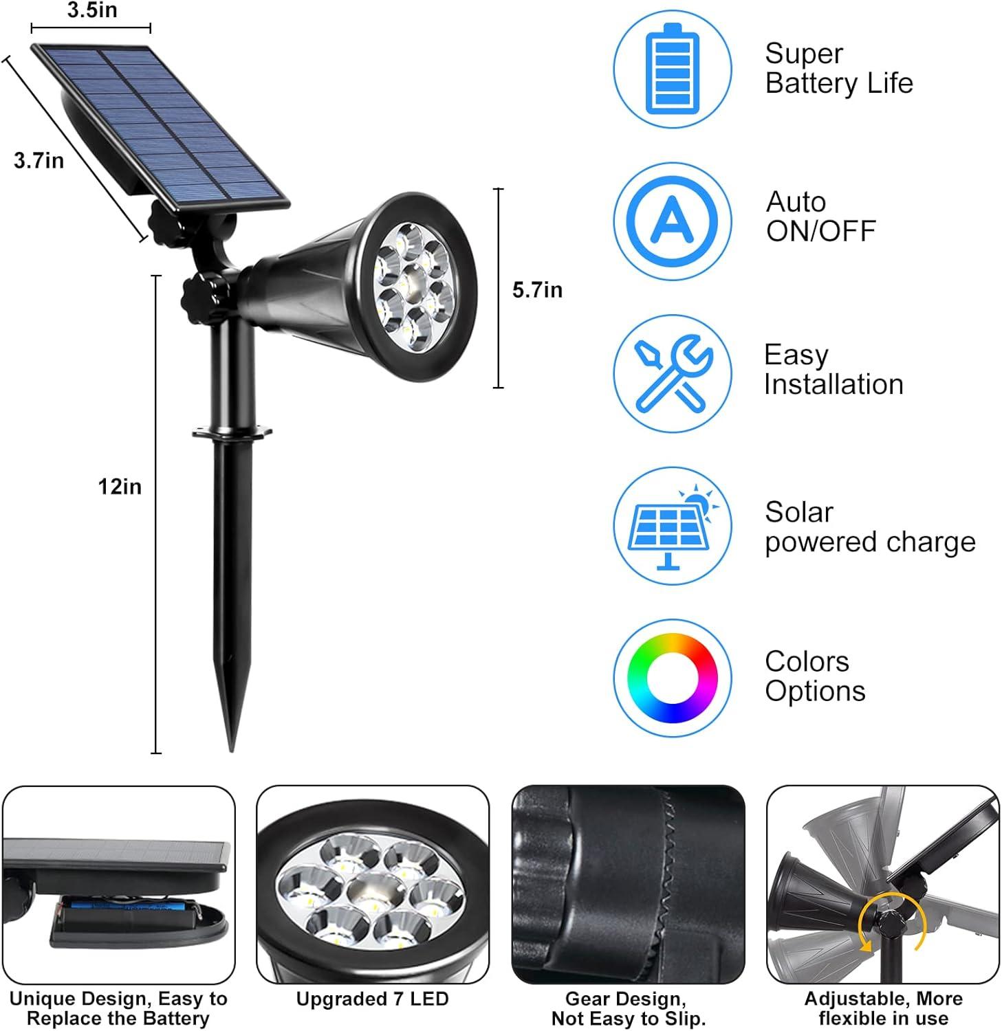 Color Changing Solar Landscape Spotlights with Adjustable Heads