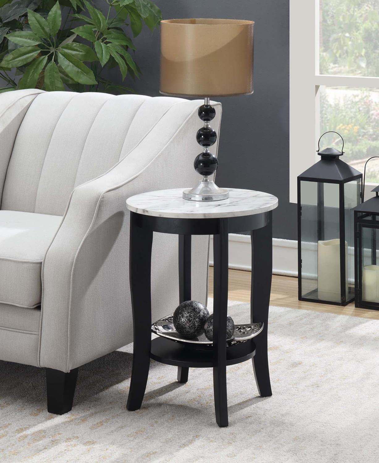 Elegant Heritage 18" Round Wood End Table with Shelf, White-Black