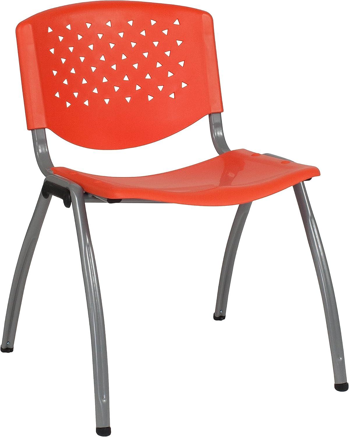 Flash Furniture 5 Pack HERCULES Series 880 lb. Capacity Orange Plastic Stack Chair with Titanium Gray Powder Coated Frame