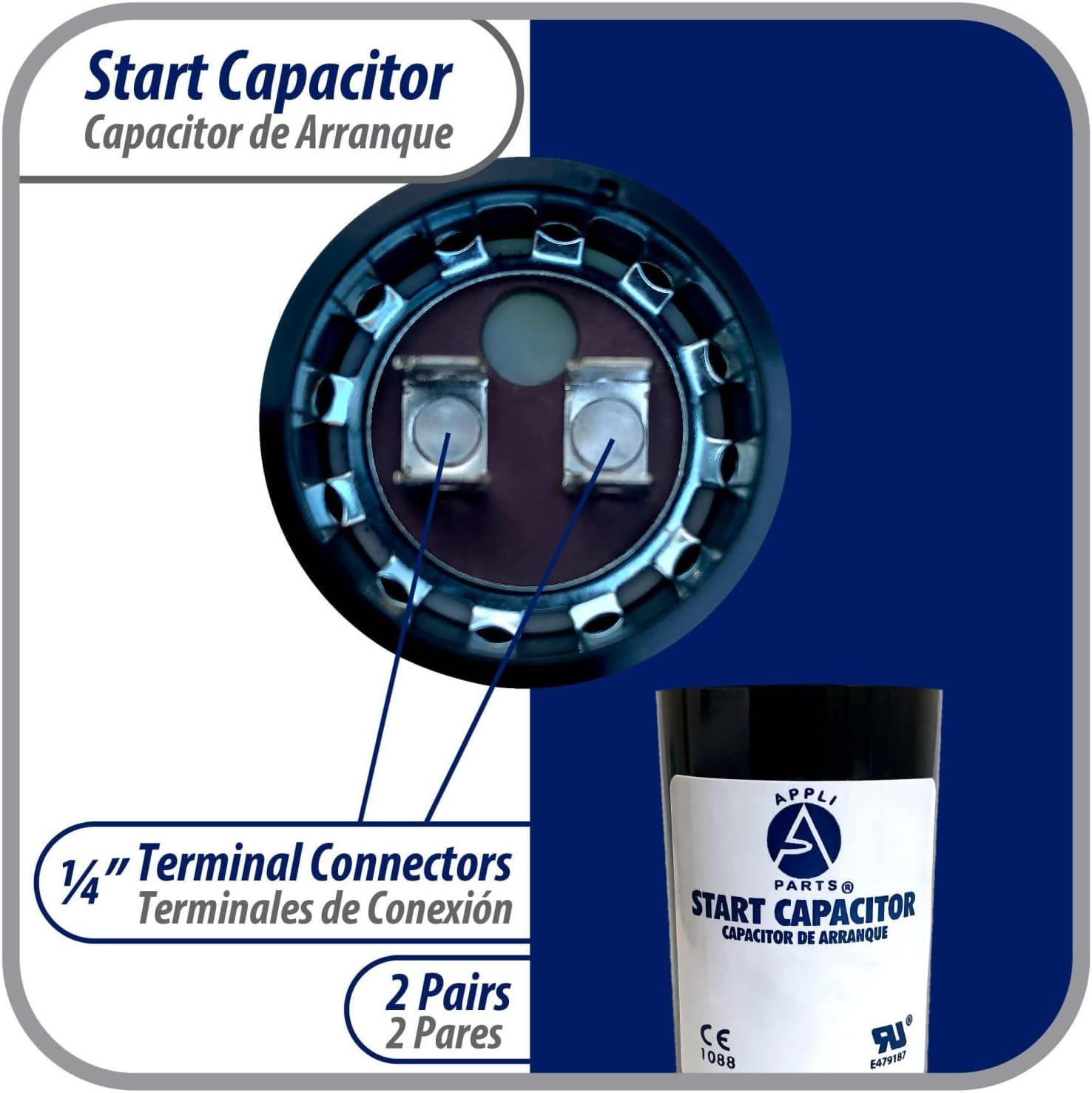 Appli Parts motor start capacitor 1000-1200 Mfd (microfarads) uF 110-125VAC universal fit for electric motor applications 1-3/4 in Diameter 4-3/8 in Height CON-1000-110