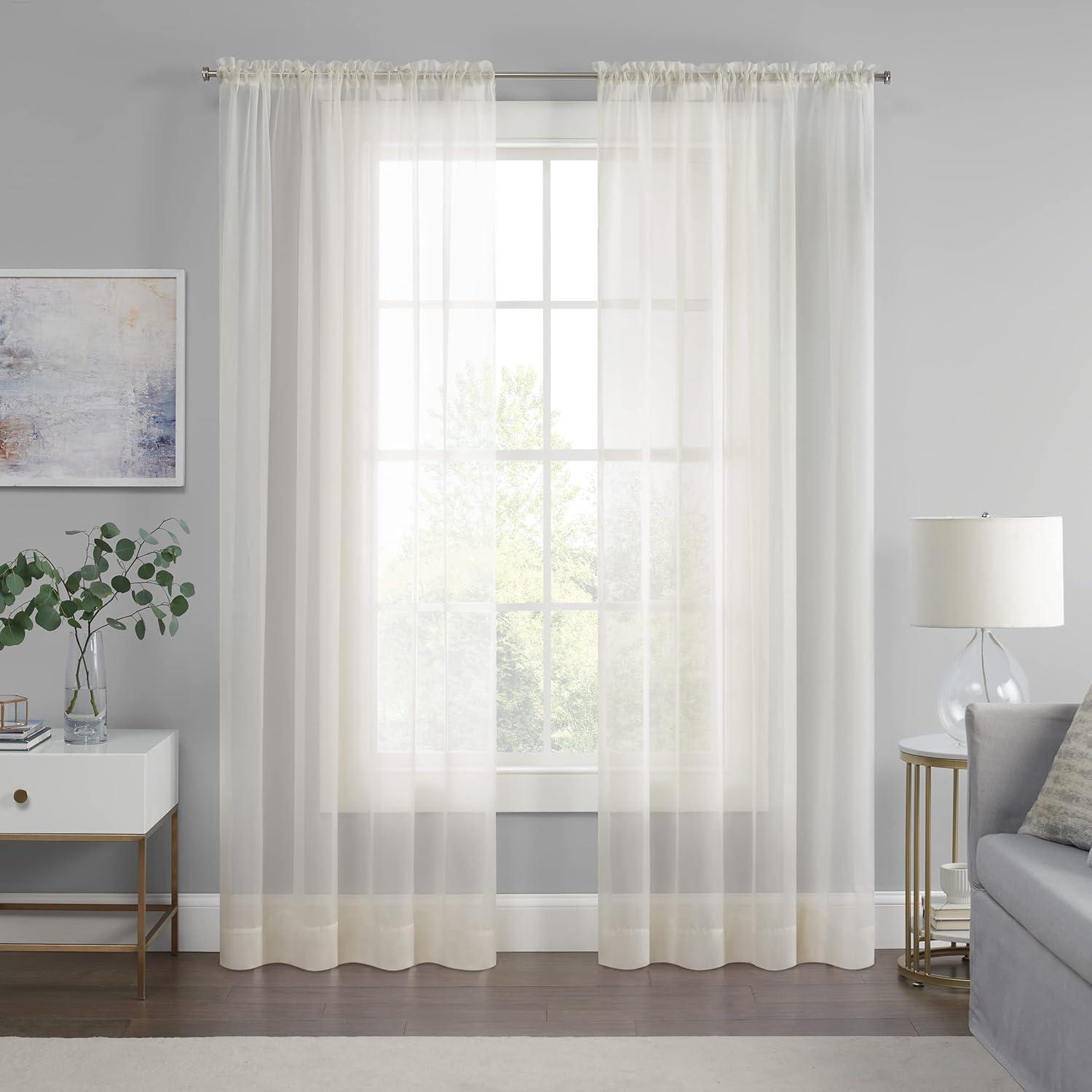 Ivory Sheer Rod Pocket Polyester Curtain Panel