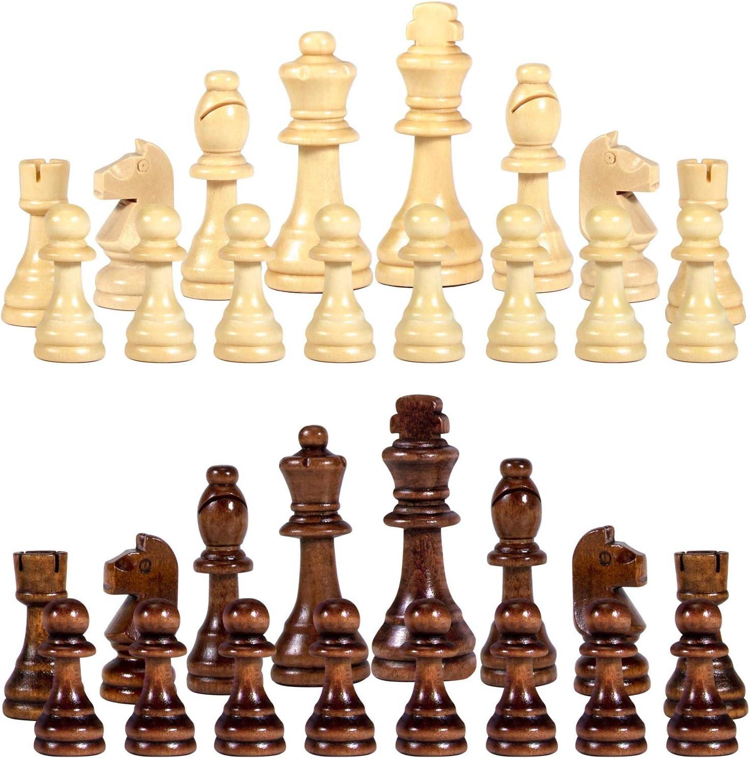 AMEROUS Wooden Chess Pieces Only, Tournament Staunton Wood Chessmen with 3.5 inches King, Chess Game Pawns for Chess Board Game, Replacement of Missing Pieces (2 Storage Bag Included)