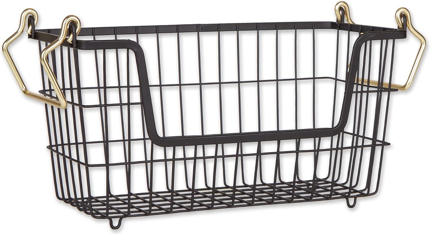 Metal Basket Black/Gold Handles Rectangle Small 13X6X7