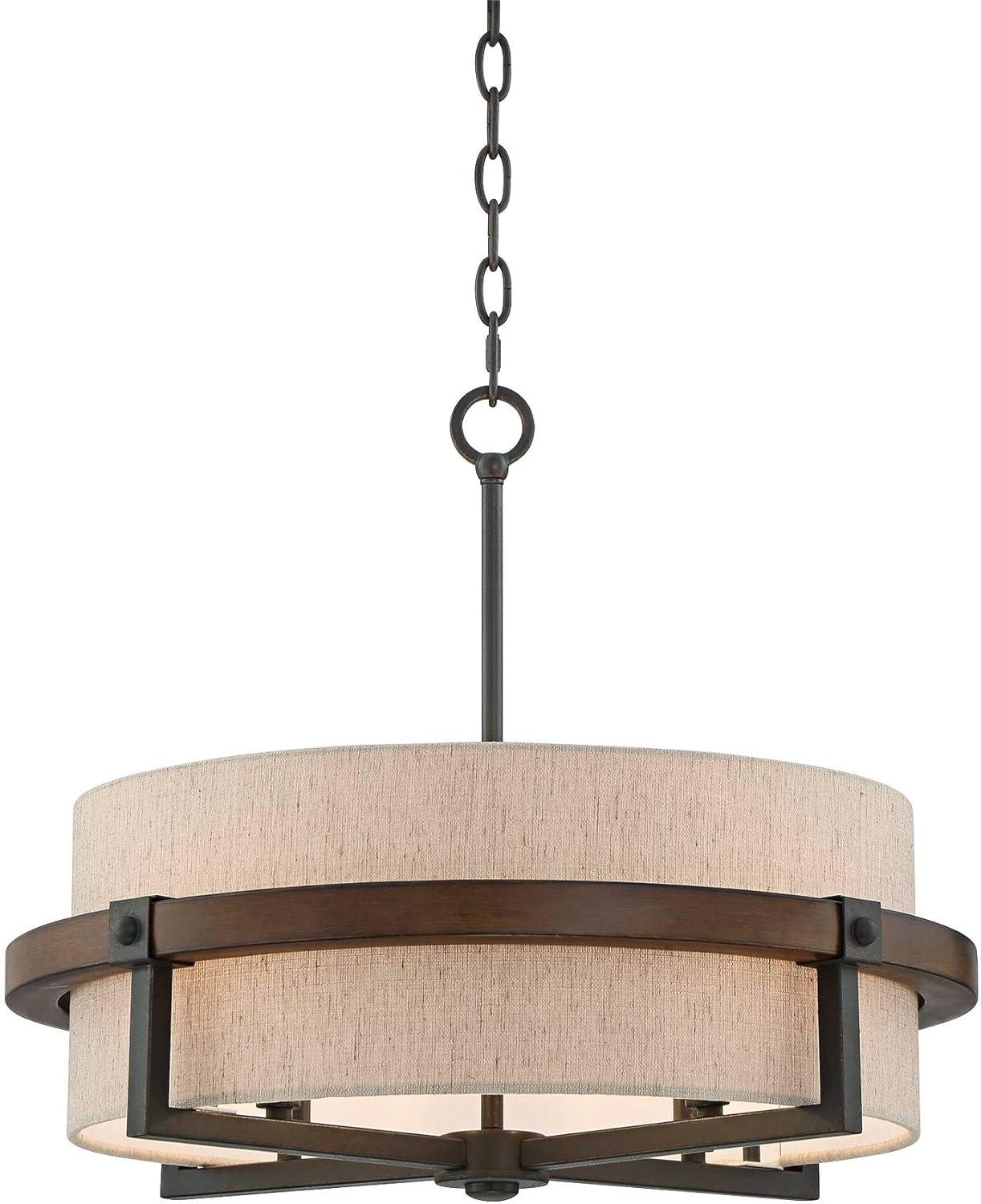 Possini Euro Design Castille Bronze Faux Wood Pendant Chandelier 22" Wide Farmhouse Rustic Tan Shade 4-Light Fixture for House