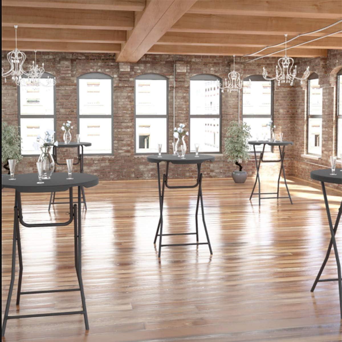 Black Round Blow Molded Plastic Folding Cocktail Table, 32''