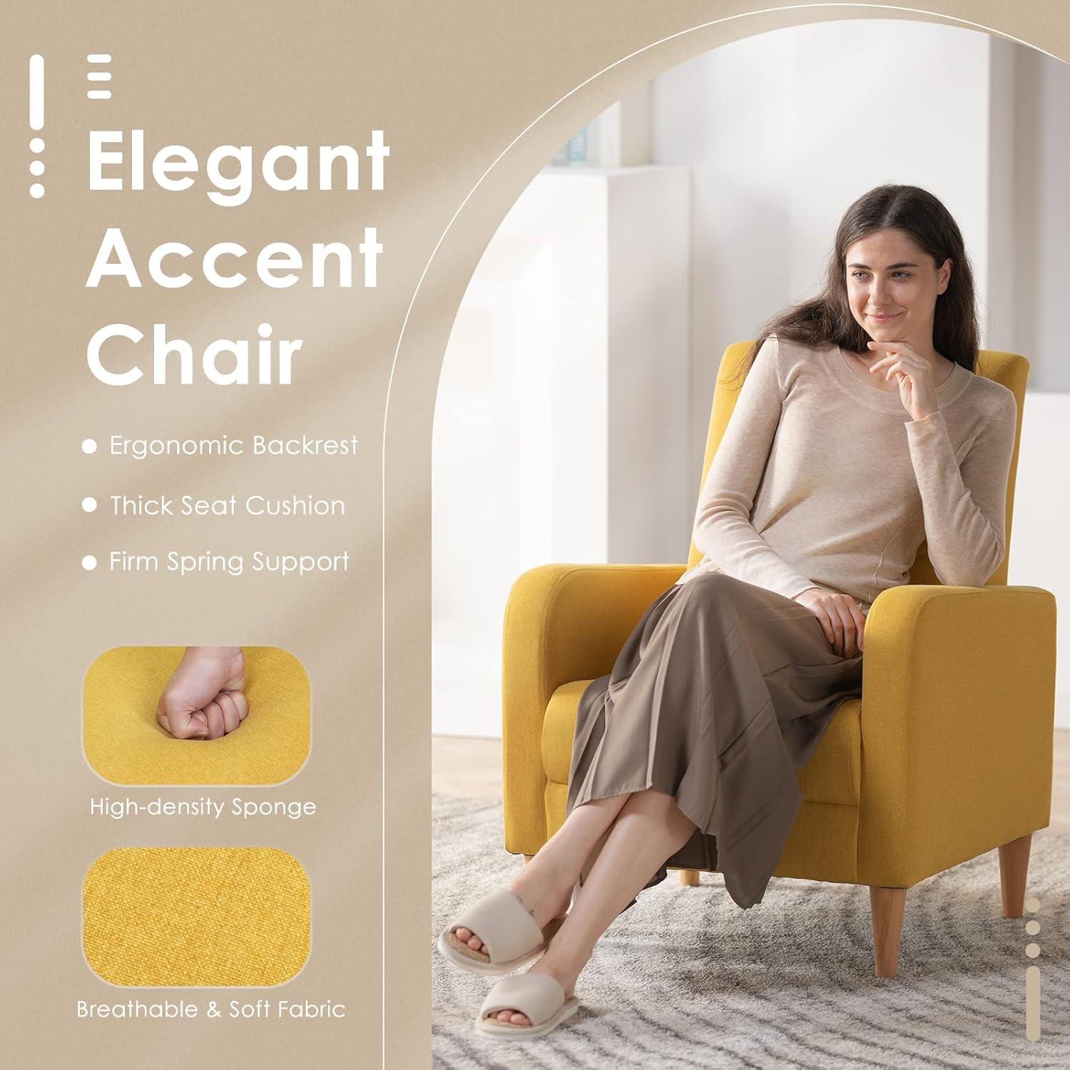 Hokku Designs Modern Upholstered Accent Chair Armchair with Pillow, Fabric Reading Living Room Side Chair,Single Sofa with Lounge Seat and Wood Legs,