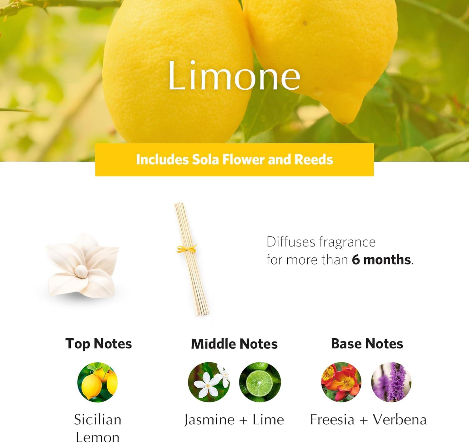 Limone Scented Botanical Oil Reed Diffuser with Handcrafted Sola Flower, 1.7 oz