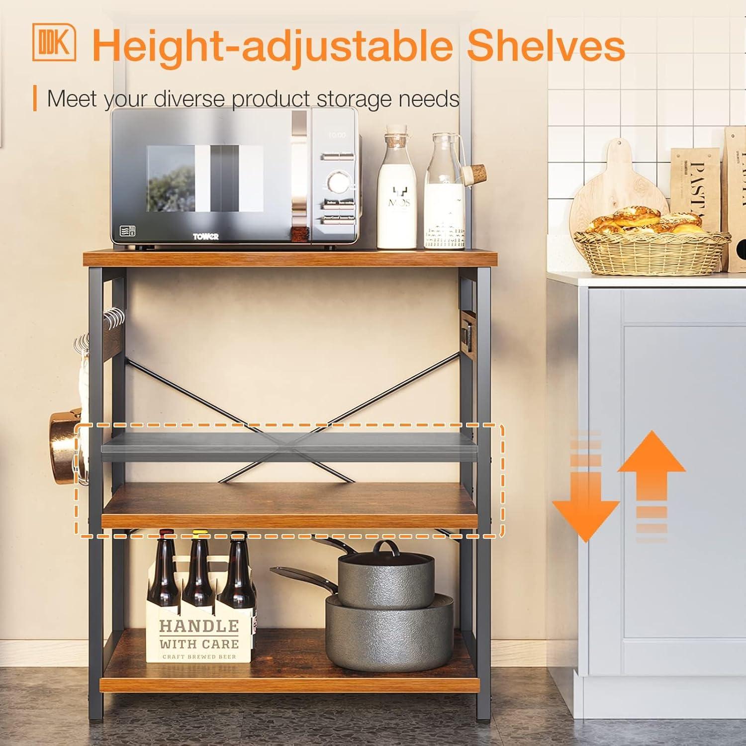 ODK Bakers Rack with Power Outlet, Coffee Bar with Storage 5-Tiers, Microwave Stand Kitchen rack 16.5 * 23.6 * 59 inches, Kitchen Shelf, Black