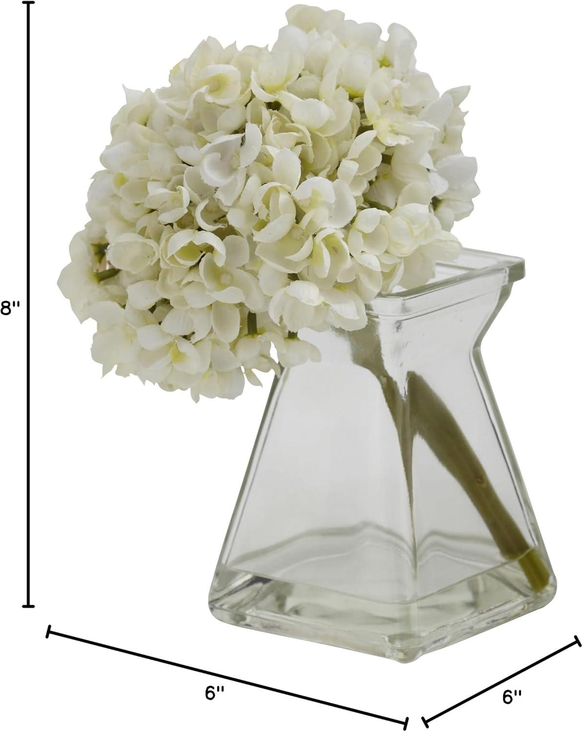 Nearly Natural Set of 3 Artificial Hydrangea Plant in Glass Vase: Faux Floral Decor, Indoor Tabletop Display