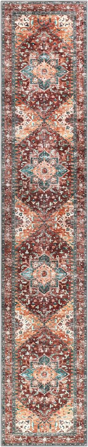 Yamaziot Washable Runner Rug, 2x10 Non-Slip Boho Vintage Hallway Rug Runner with Rubber Backing, Stain Resistant Distressed Carpet Runner for Bedroom, Kitchen, Laundry, Entrance