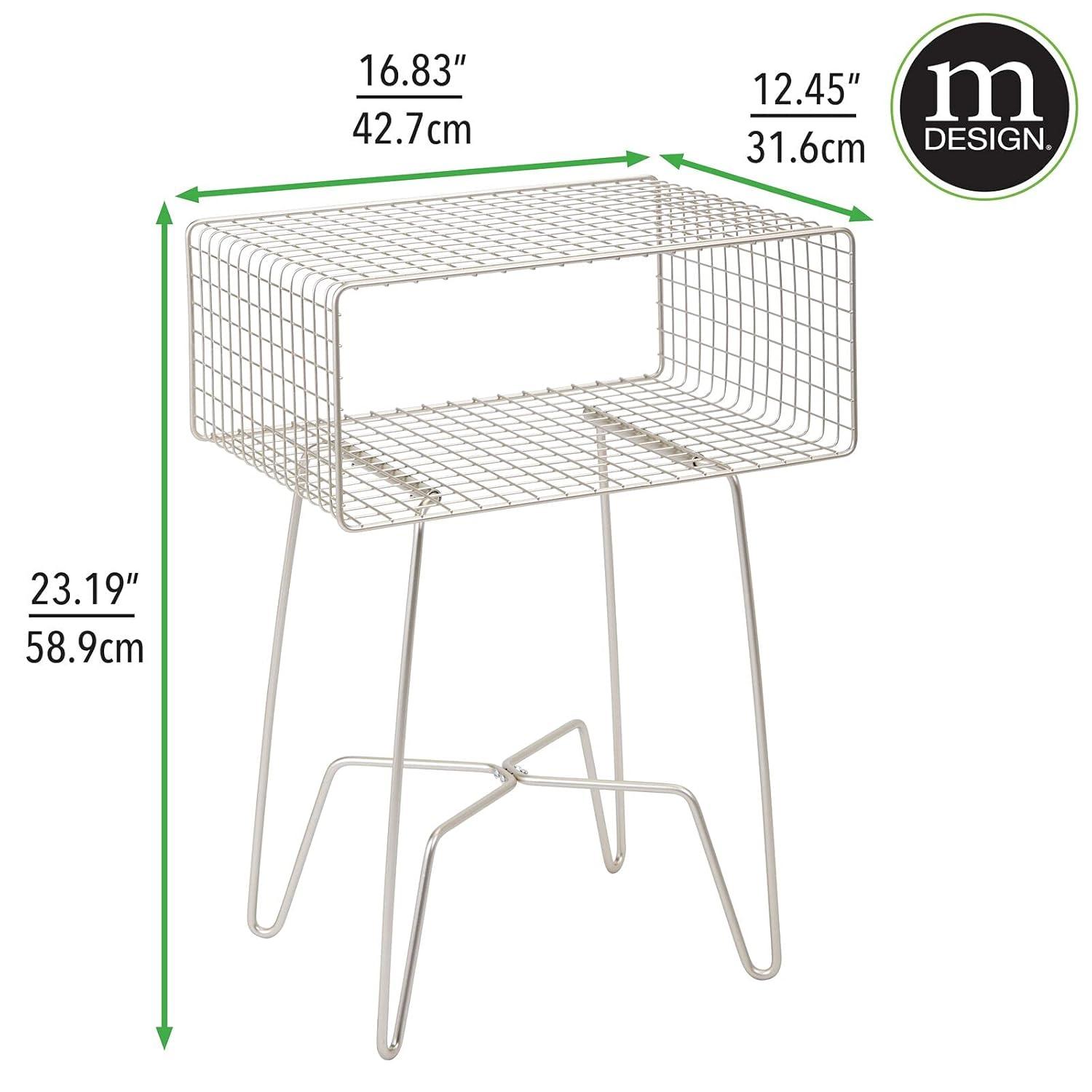 mDesign Modern Industrial Side Table with Storage Shelf, 2-Tier Metal Minimal End Table, Metallic Caged Grid - Accent Furniture for Living Room, Bedroom, Office, Dorm, Concerto Collection, Satin