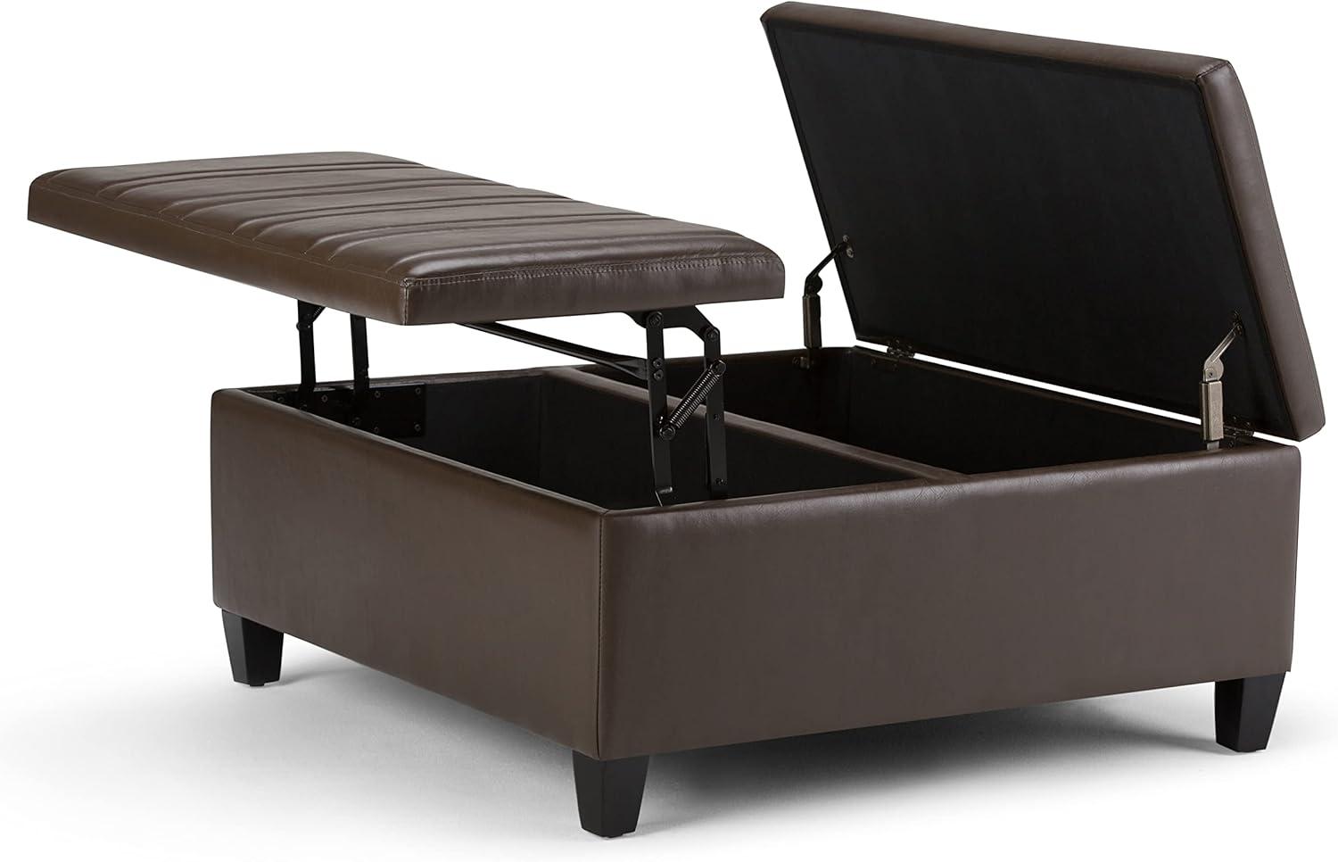Simpli Home Ellis Storage Coffee Table Ottoman in Chocolate Brown
