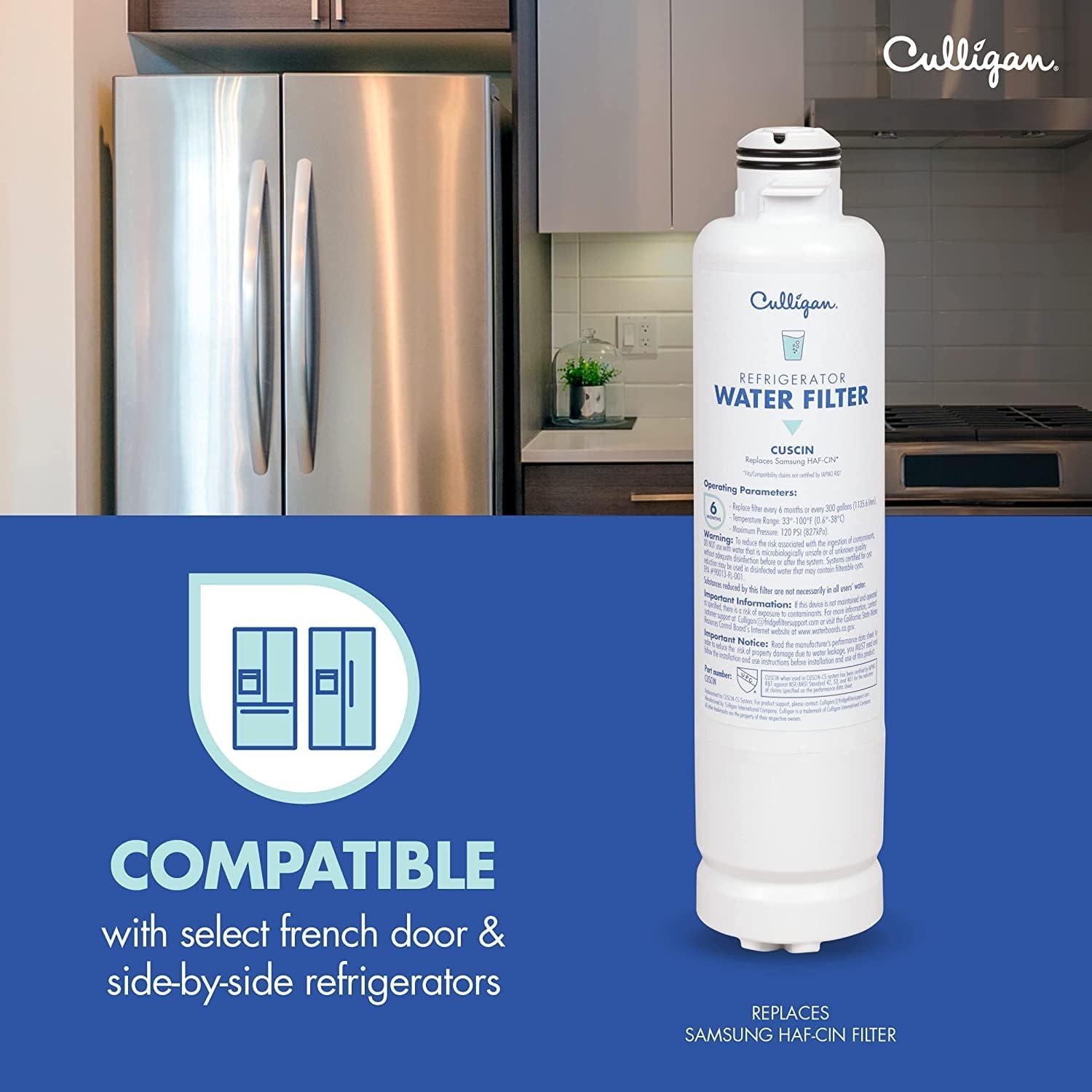 Culligan CUSCIN Replacement Samsung (HAF-CIN) Refrigerator Water Filter: Filters Odors, Lead, Chlorine, VOCs, Microplastics