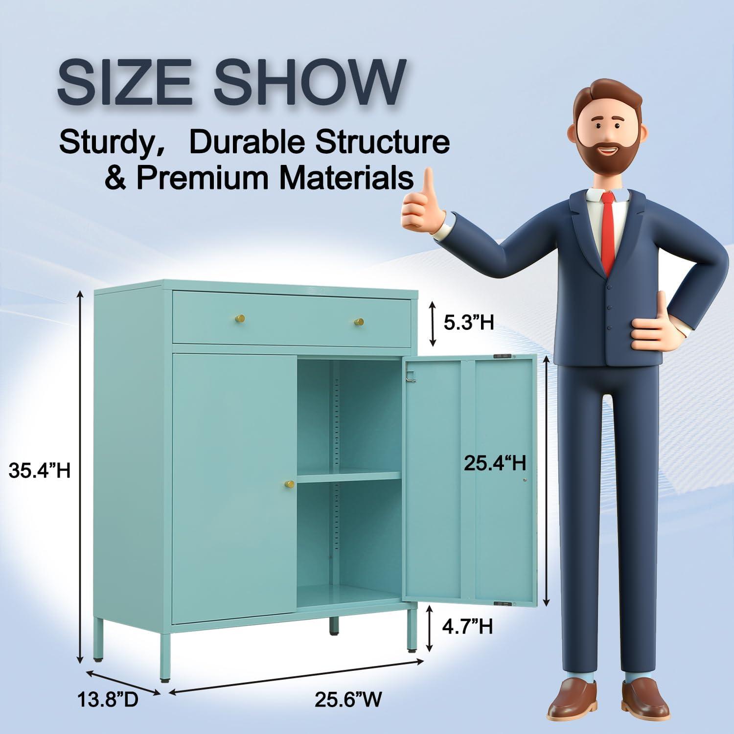 Metal Storage Cabinet, 36" H Locking Storage Cabinet with Adjustable Shelves, Steel Storage Cabinet for Garage, Home, Office, Utility Room-Black