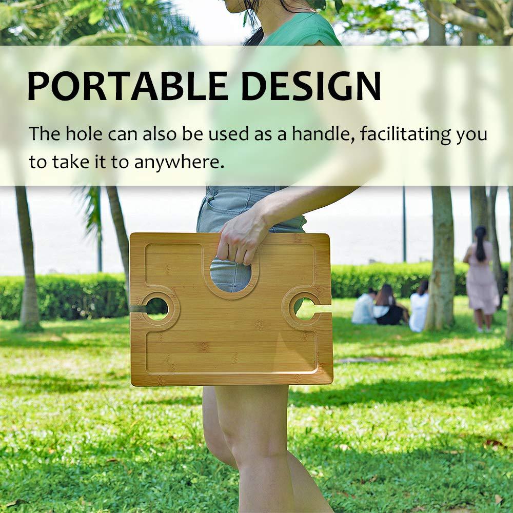 Tirrinia Bamboo Wine Picnic Table, Ideal Wine Lover Gift, Large Folding Portable Outdoor Snack & Cheese Tray for Concerts at Park, Beach