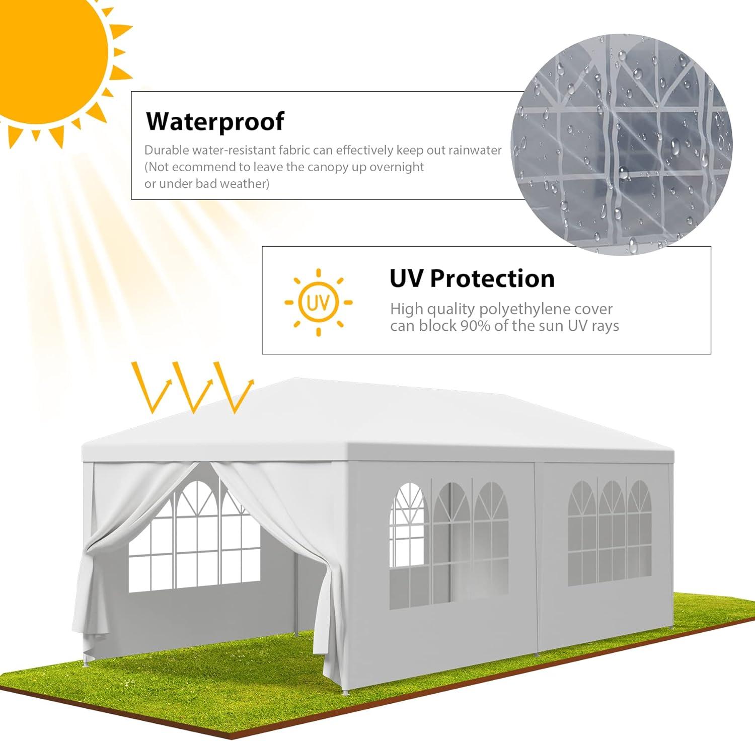 LEMY Gazebo Tent, Outdoor Canopy Shelter with Removable Sidewalls and Windows, Waterproof Heavy Duty Canopy for Patio, Garden, Party Wedding, 10' x 20', White