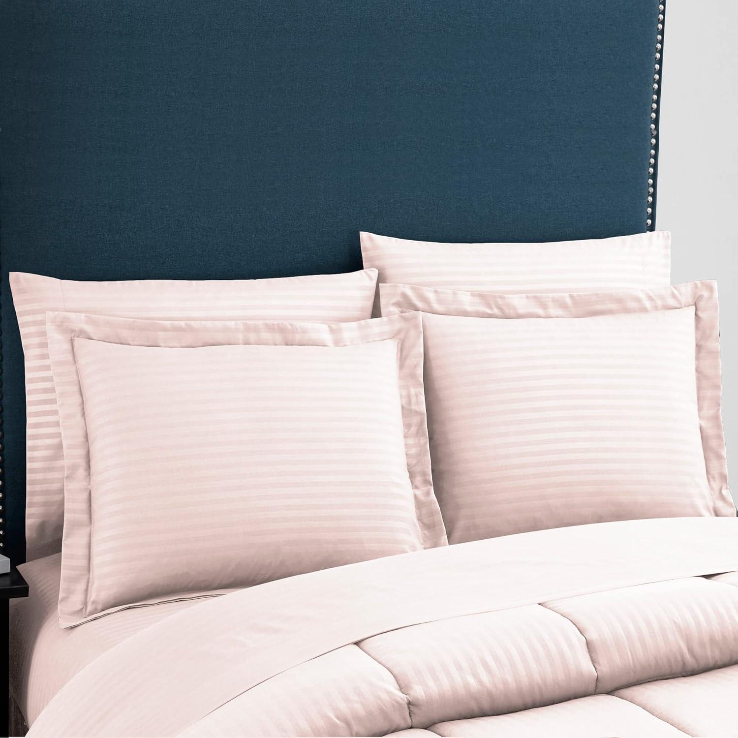 8 Piece Embossed Dobby Stripe Bed In A Bag Set - King, Pale Pink