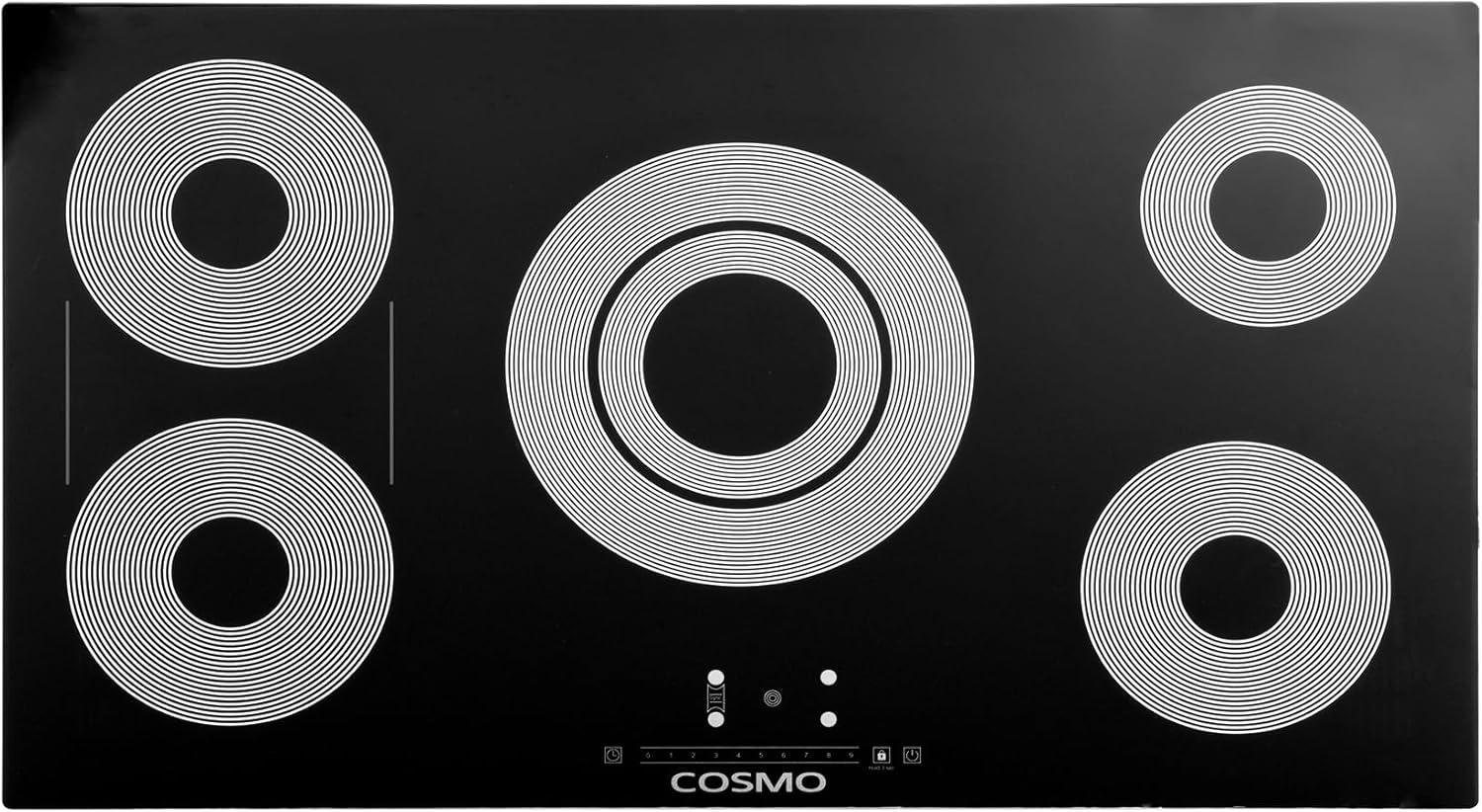 Cosmo 36 In. Electric Ceramic Glass Cooktop With 5 Burners, Triple Zone Element In Black