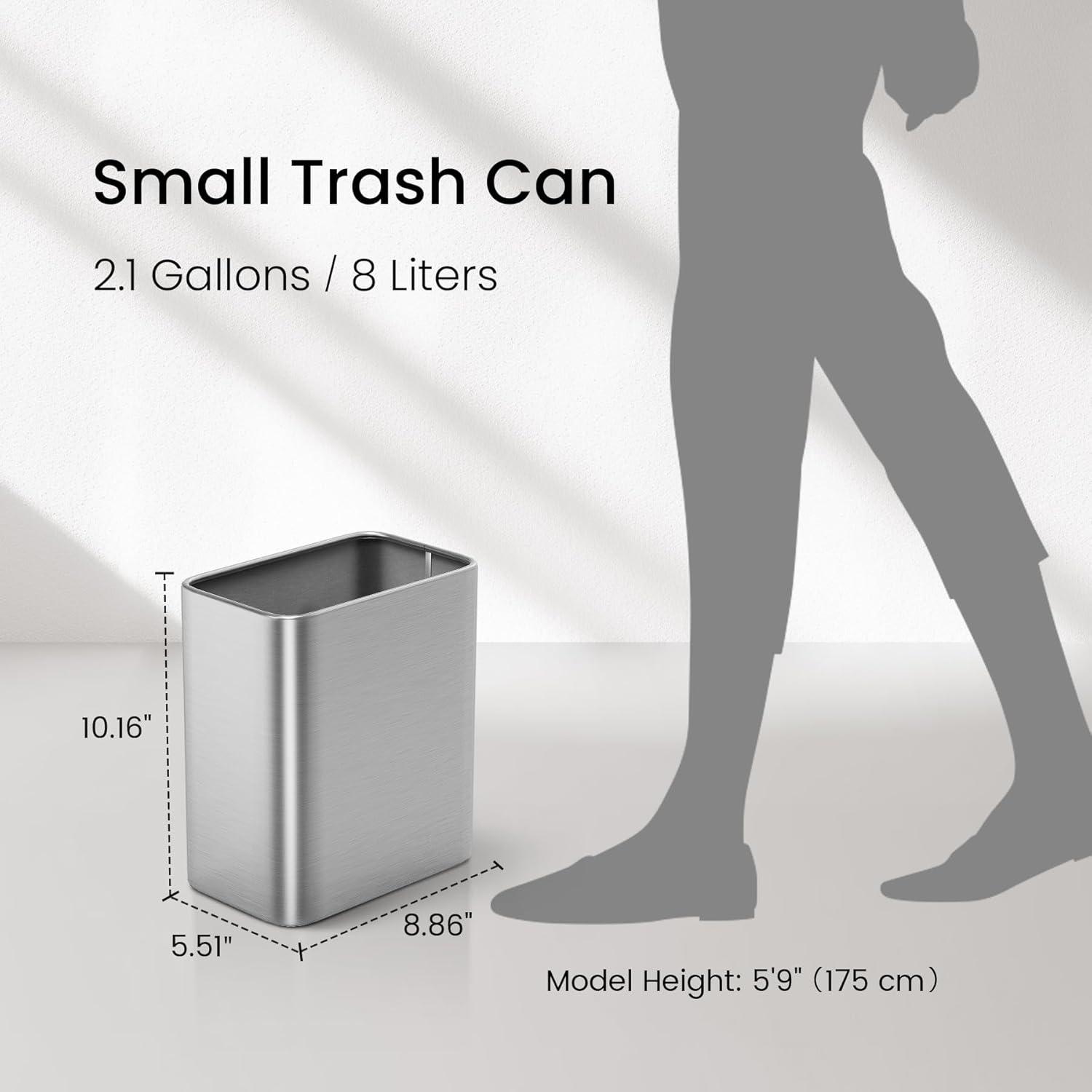 Stainless Steel Open-Top Trash Can - 2.1 Gallons