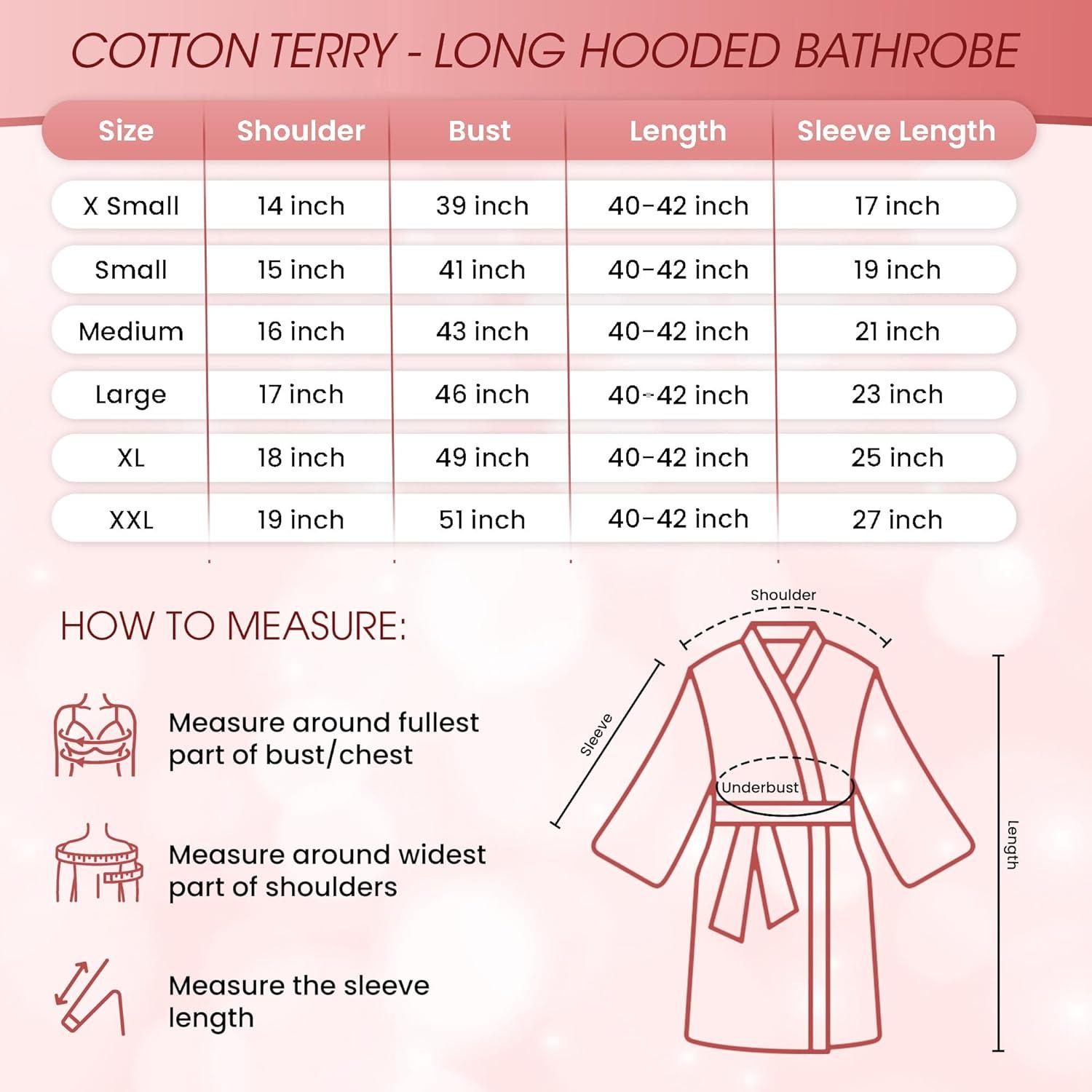 Arus Women's Turkish Terry Cotton Hooded Robe, Full Length Long Bathrobe with Hood , Rose , X Small