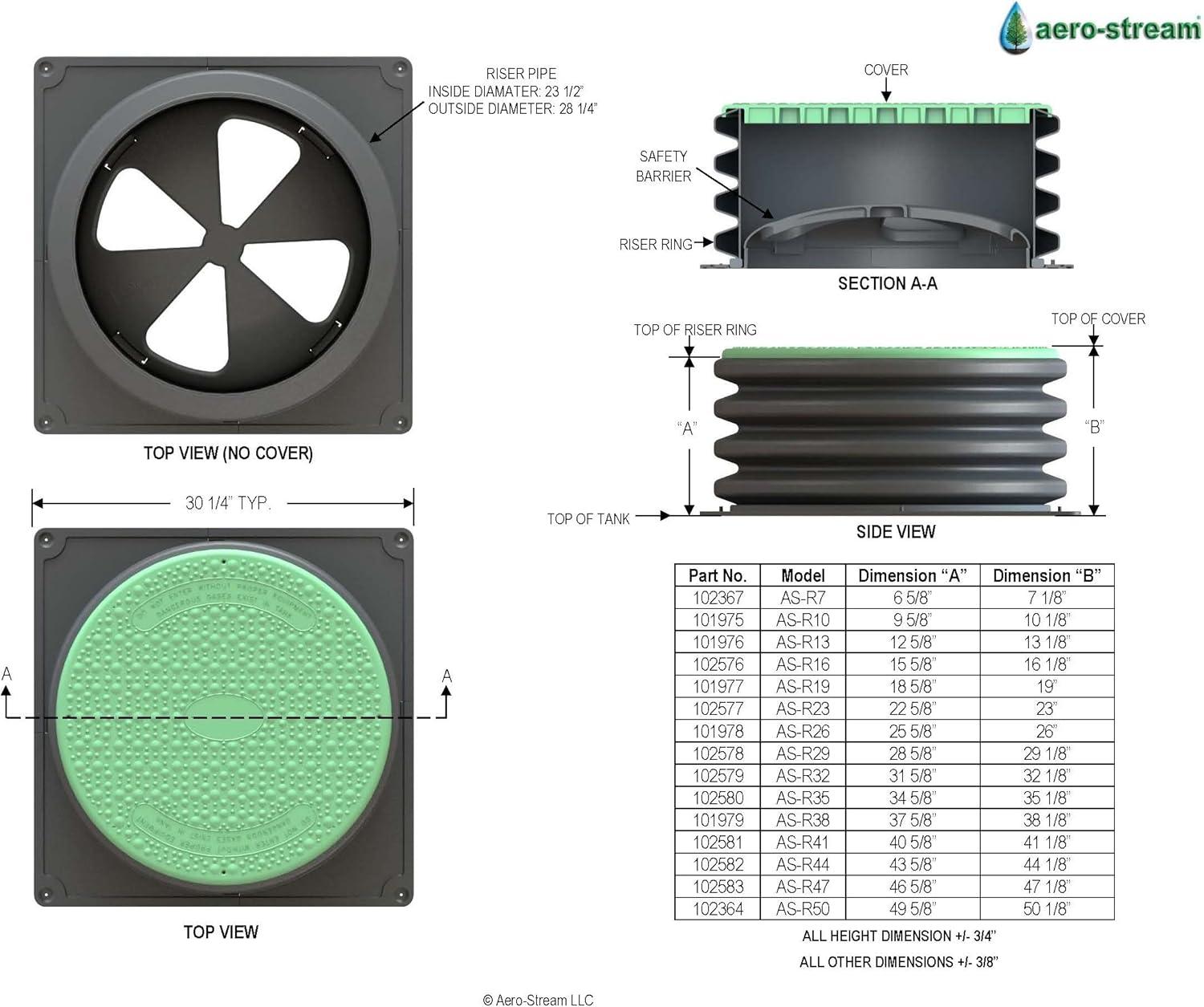 23.5" Diameter Black and Green HDPE Septic Tank Riser Kit