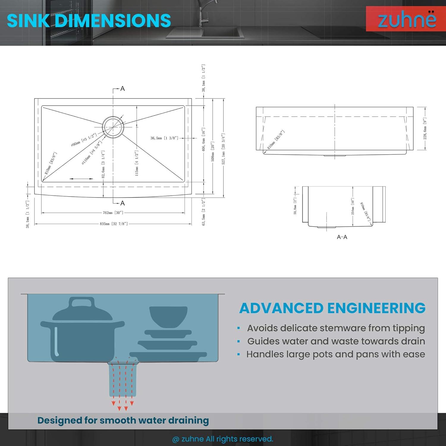 33'' L Single Bowl Stainless Steel Kitchen Sink