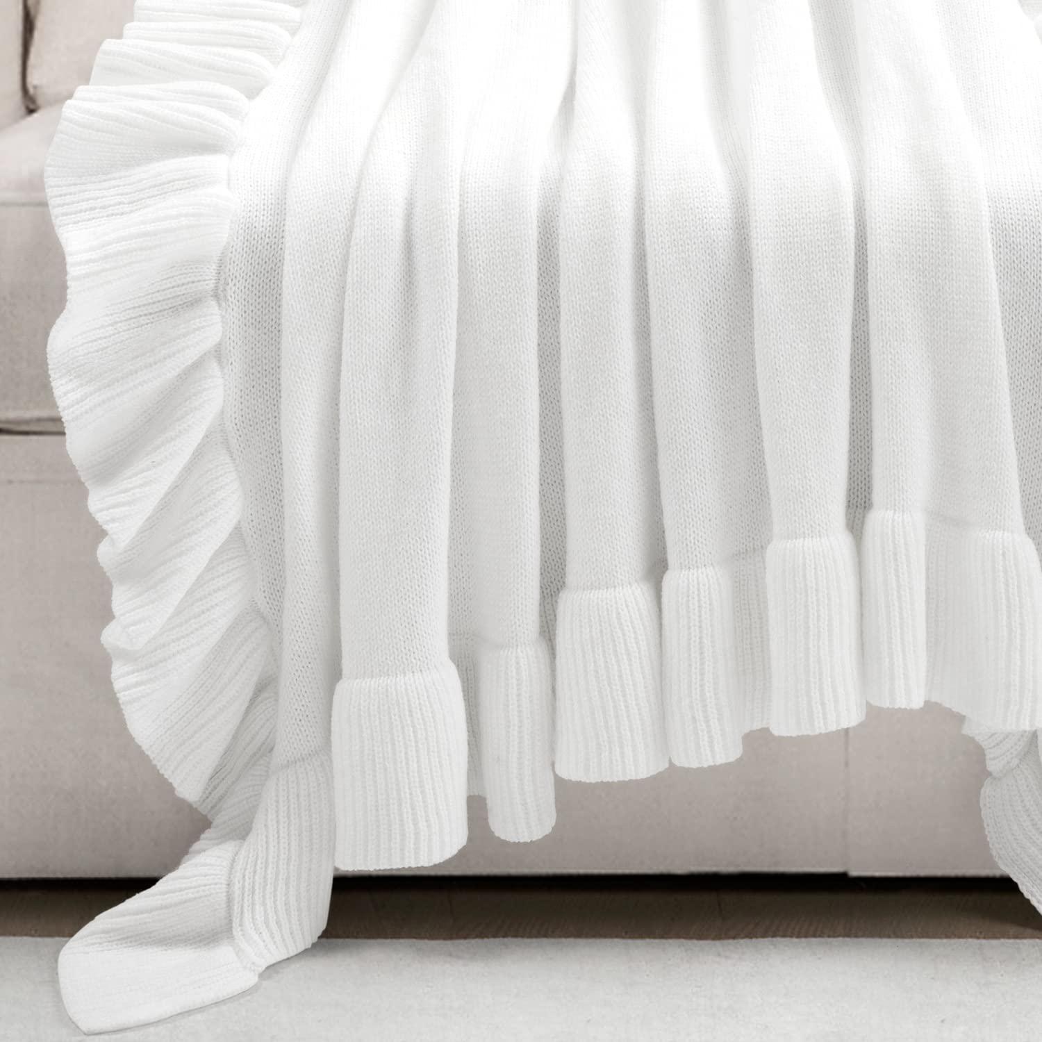 Lush Decor Reyna Soft Knitted Ruffle Throw White Single 50X60