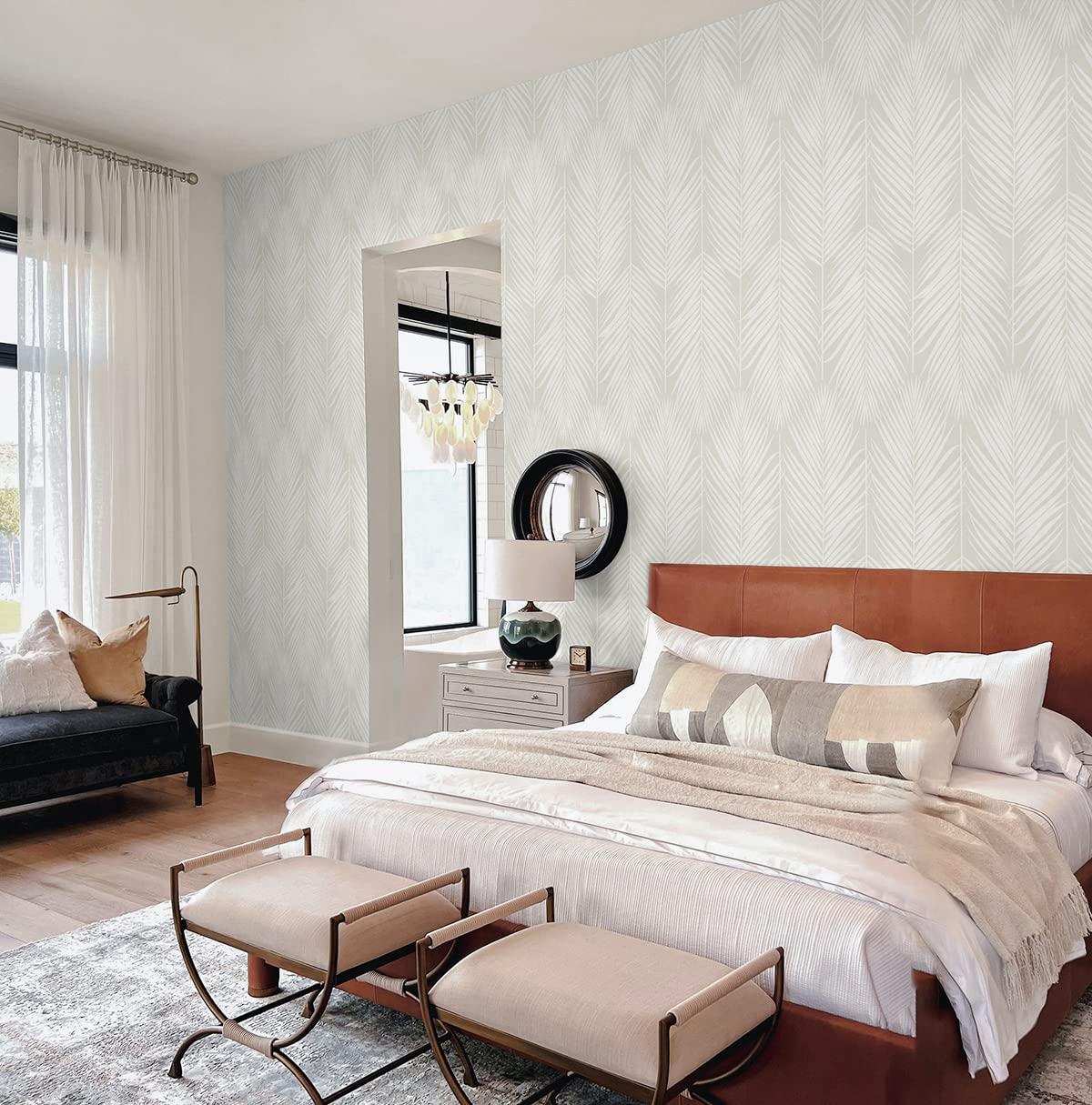 NextWall Palm Silhouette Peel and Stick Wallpaper Light Beige: Vinyl, Self-Adhesive, Botanical Leaf Pattern, 30.75 Sq Ft Coverage