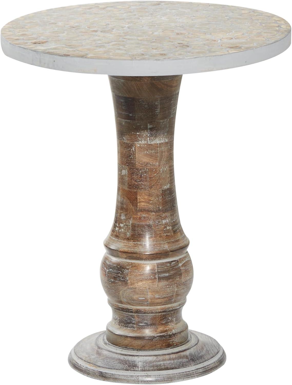 Gray Mango Wood Round Distressed Accent Table