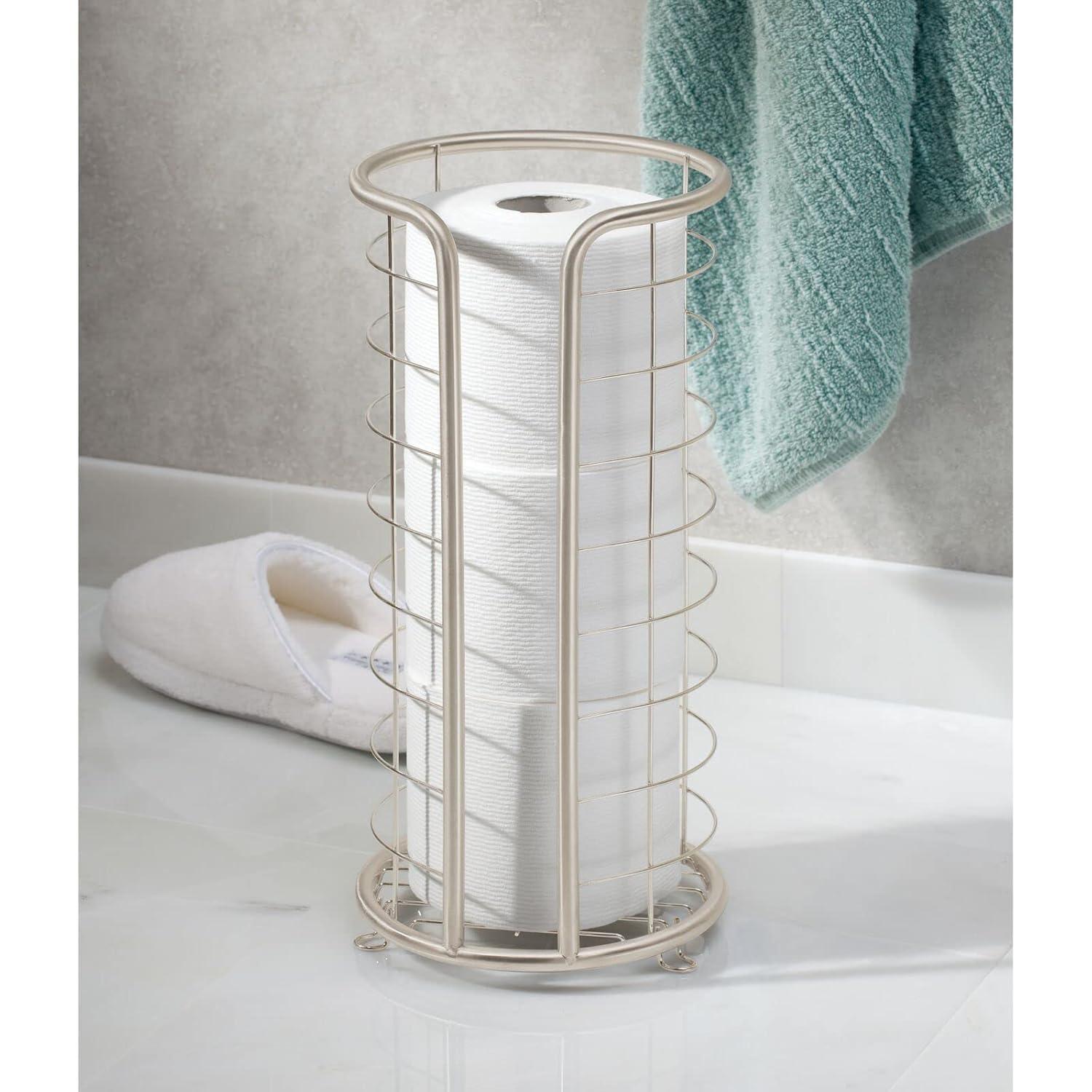 mDesign Metal Toilet Paper Holder Stand, Freestanding 3 Roll Reserve