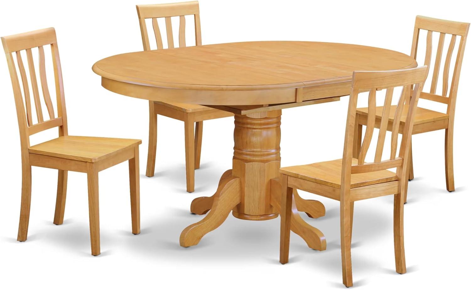 Oak 5-Piece Oval Dining Table Set with Butterfly Leaf