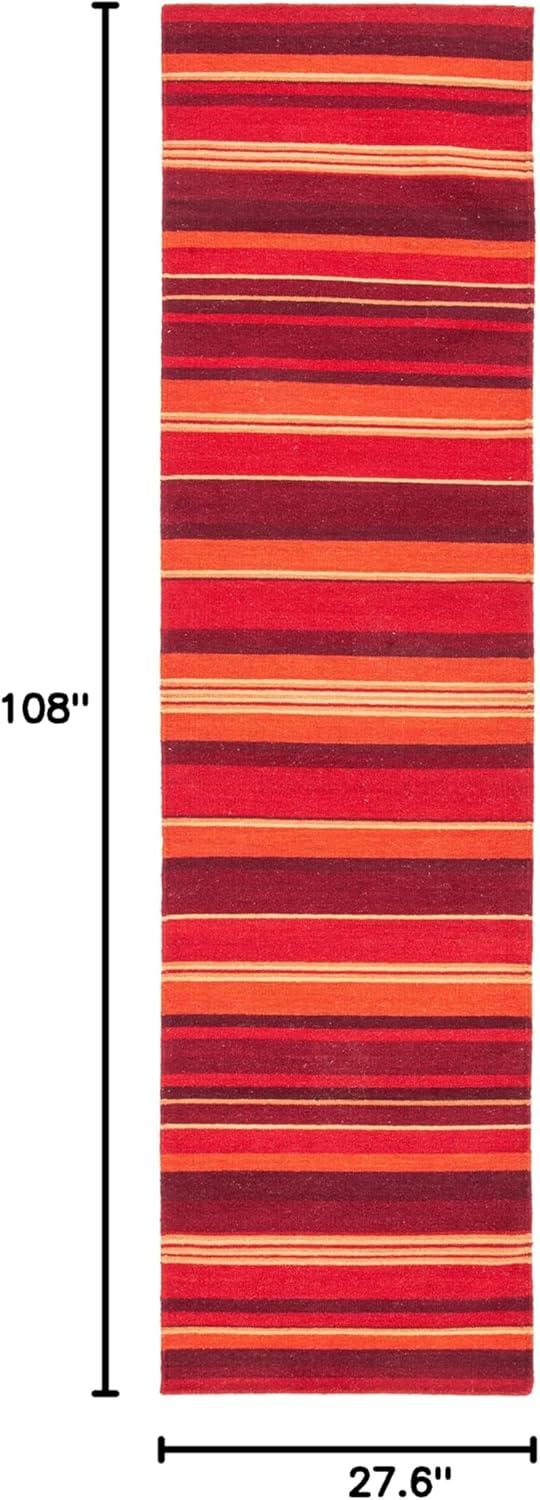 Handmade Red and White Striped Wool Kilim Rug, 2' 3" x 9'