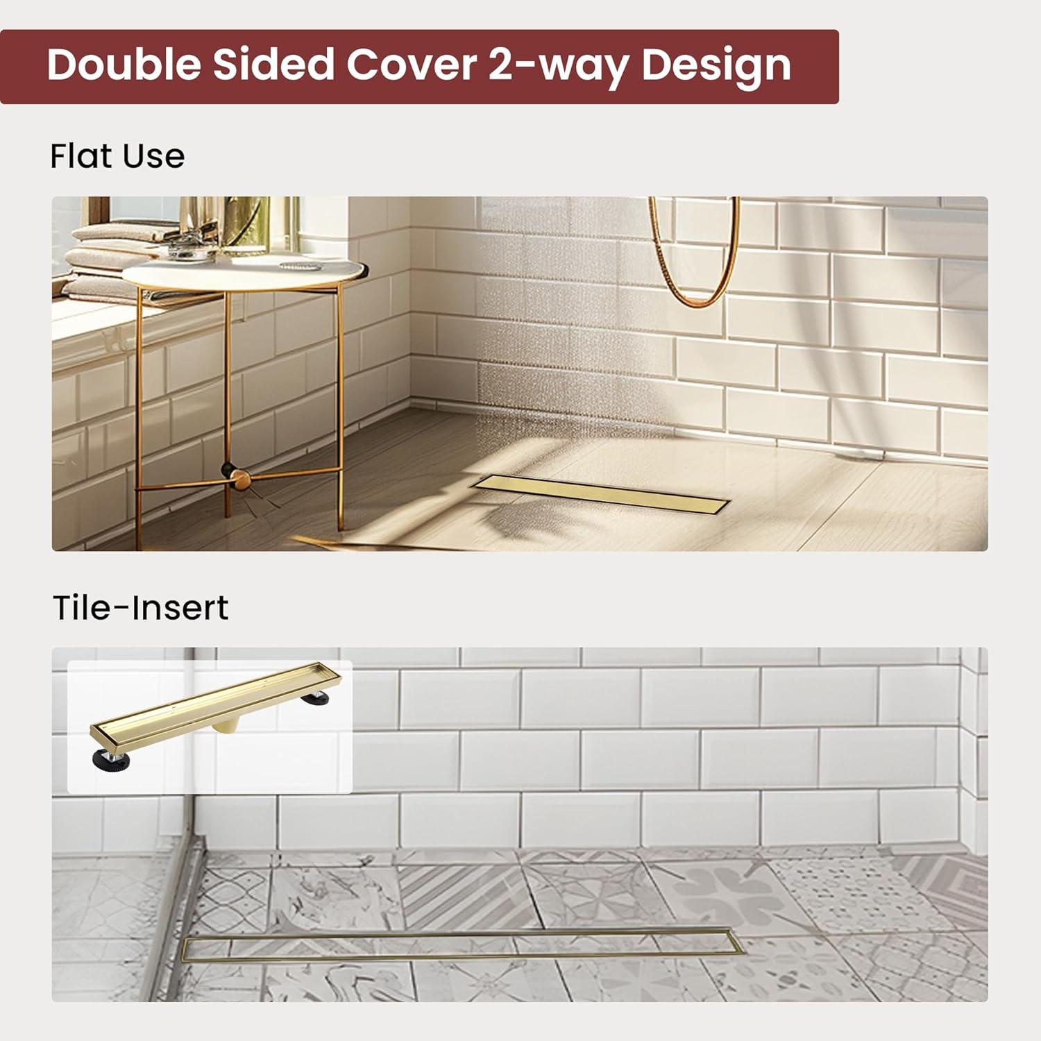 24-Inch Brushed Gold Stainless Steel Linear Shower Drain